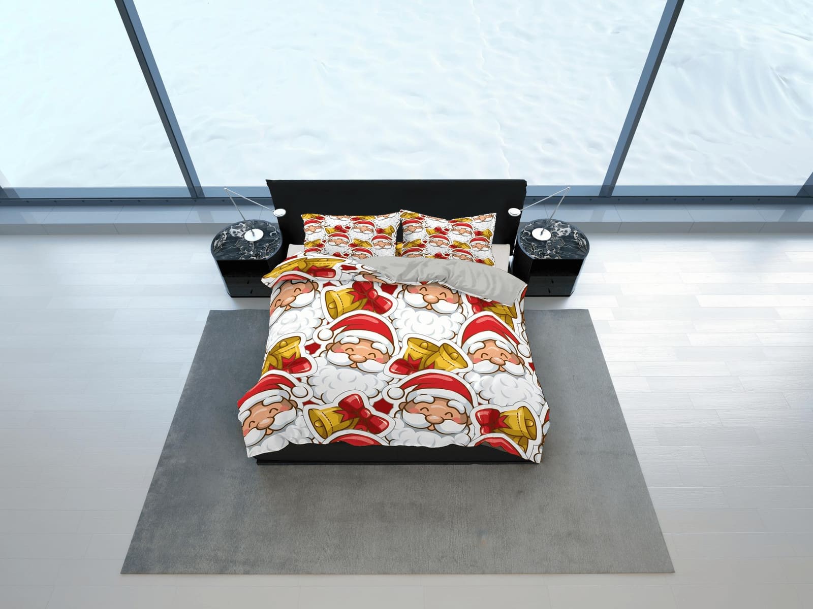 Smiling Santa Claus faces Christmas bedding & pillowcase holiday gift duvet cover king queen toddler bedding baby Christma…