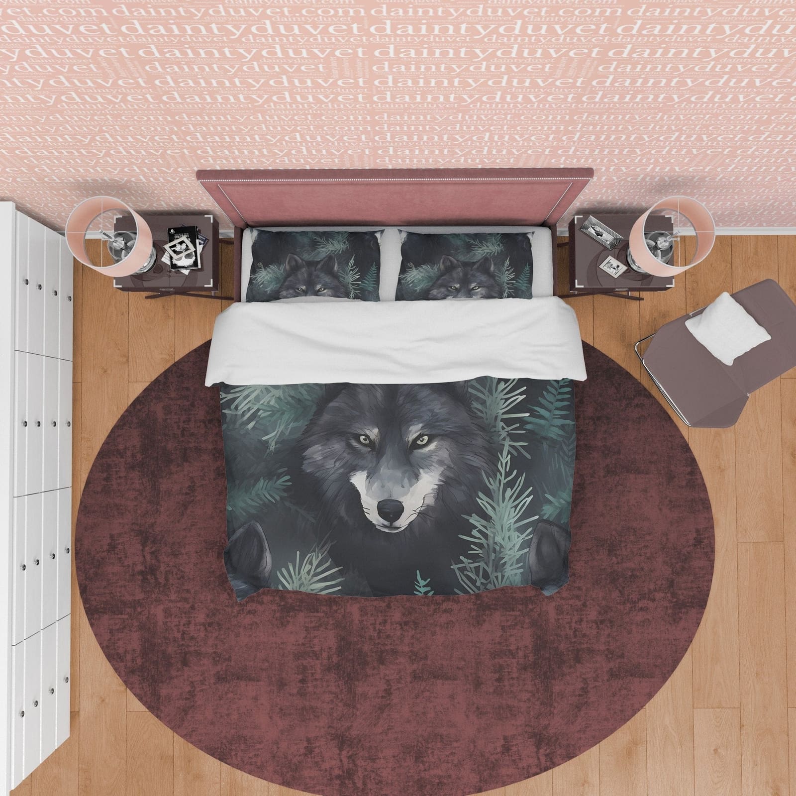 Sneaking Wolf Duvet Cover Set, Halloween Gray Room Decor Aesthetic Zipper Bedding, Fierce Animal Blanket Cover, Scary Fore…