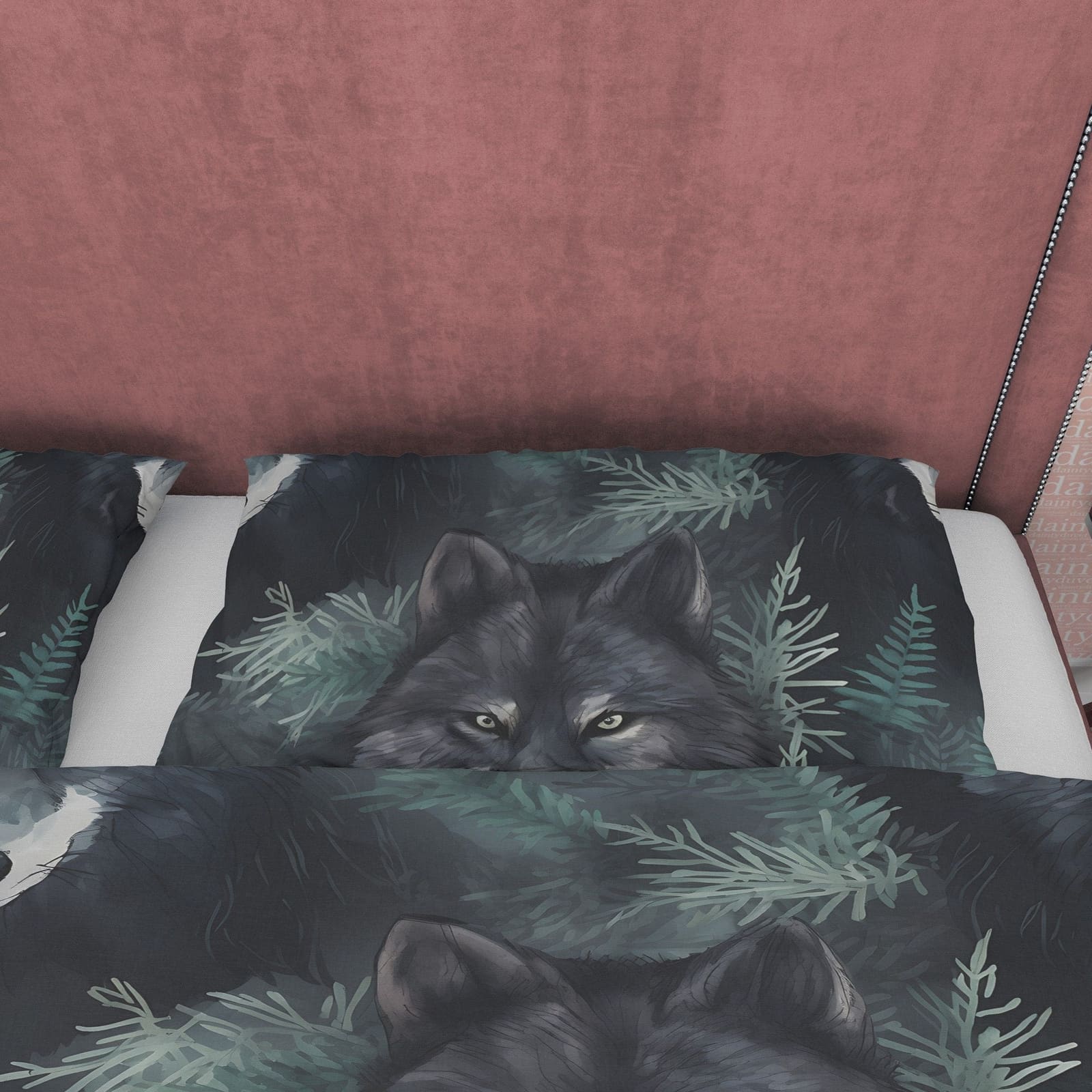 Sneaking Wolf Duvet Cover Set, Halloween Gray Room Decor Aesthetic Zipper Bedding, Fierce Animal Blanket Cover, Scary Fore…