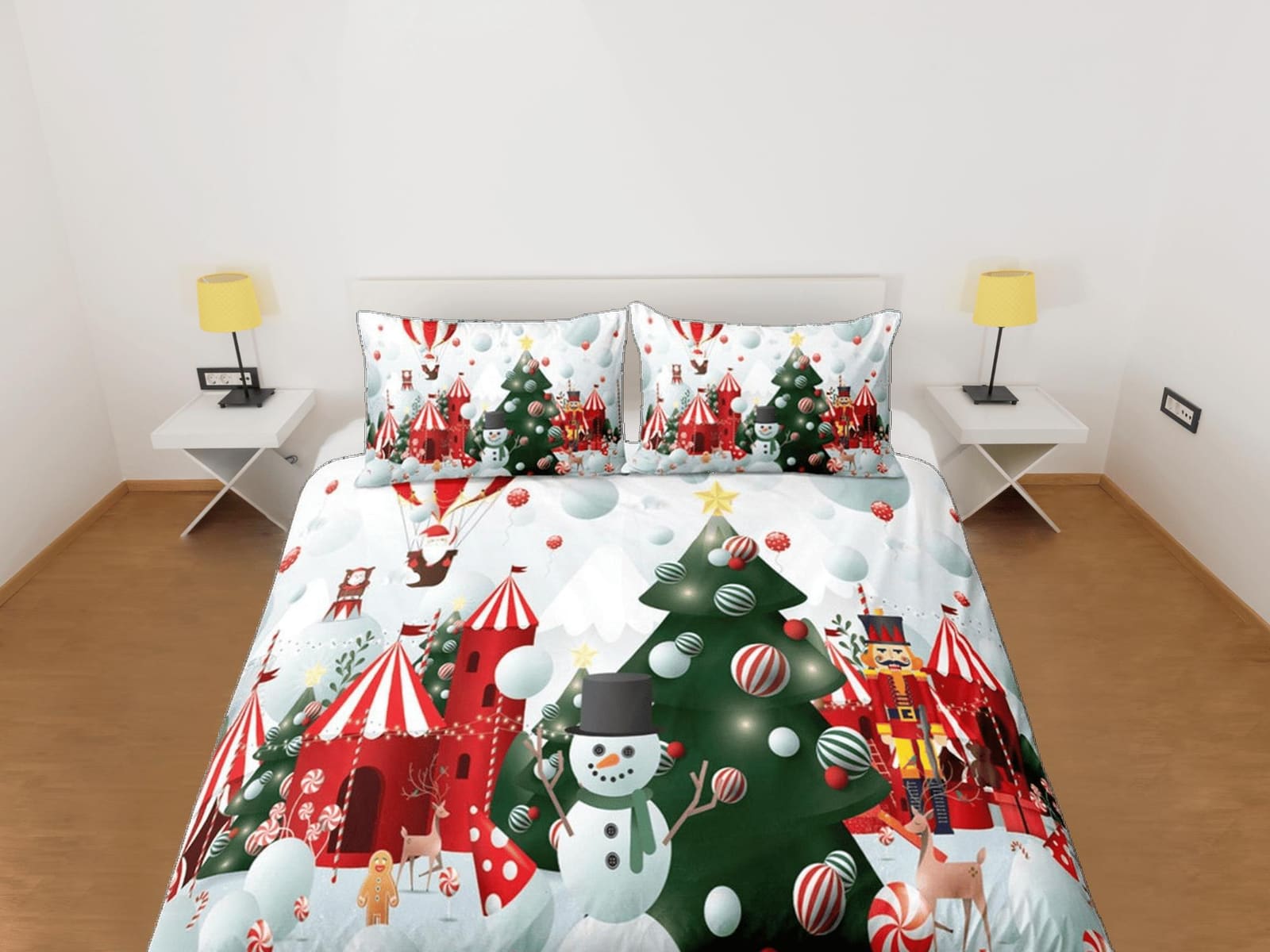 Snowman christmas tree duvet cover set, christmas full size bedding & pillowcase, college bedding, crib toddler bedding, h…