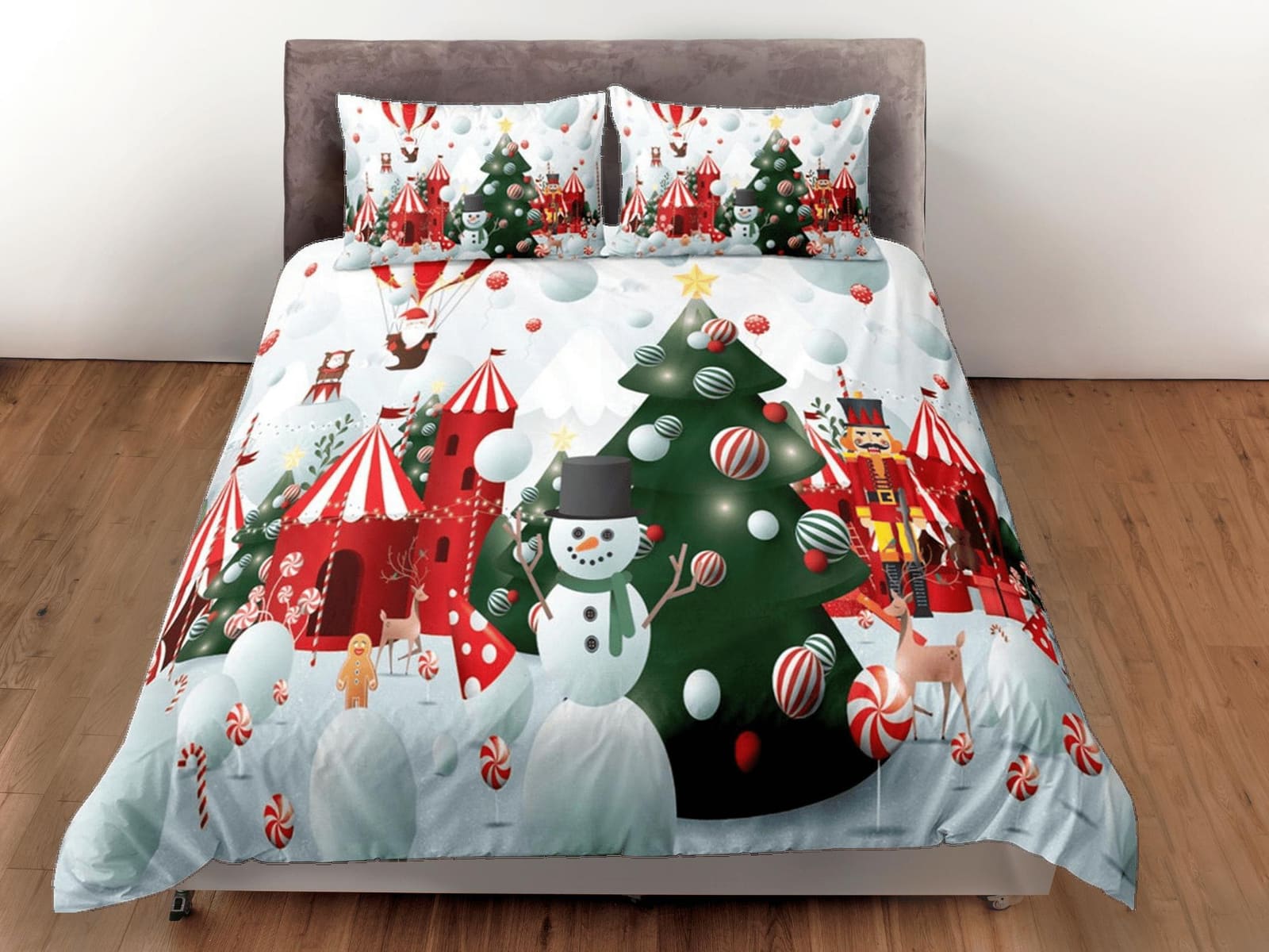 Snowman christmas tree duvet cover set, christmas full size bedding & pillowcase, college bedding, crib toddler bedding, h…