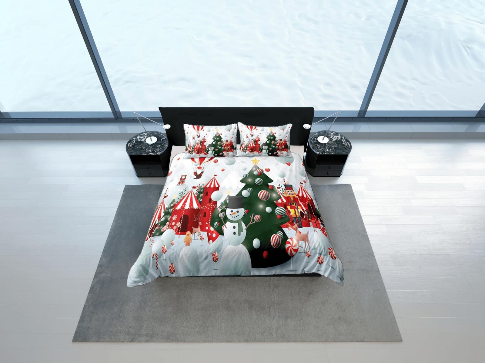Snowman christmas tree duvet cover set, christmas full size bedding & pillowcase, college bedding, crib toddler bedding, h…