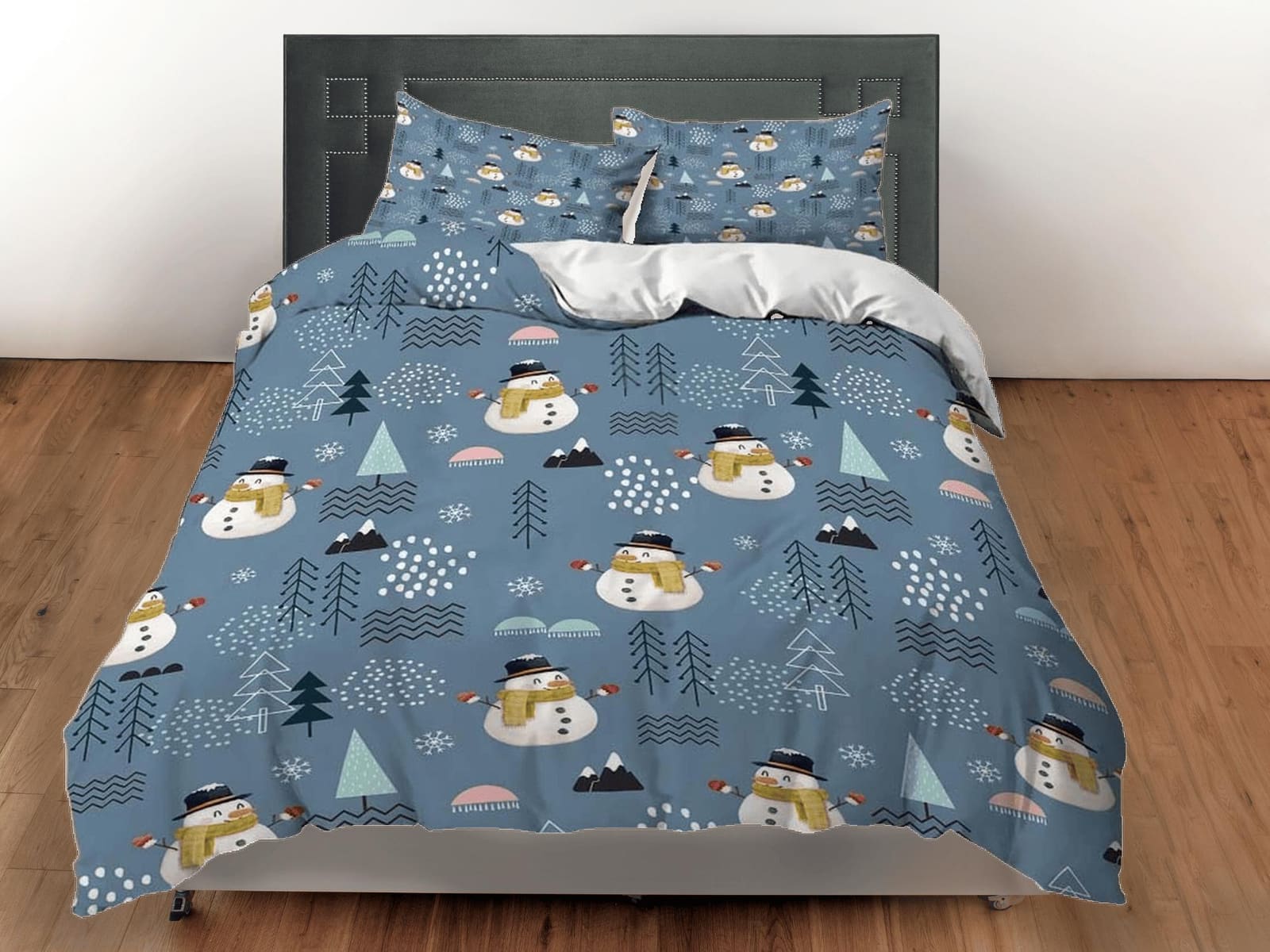 Snowman pattern Christmas bedding & pillowcase holiday gift denim blue duvet cover king queen twin toddler bedding baby Ch…