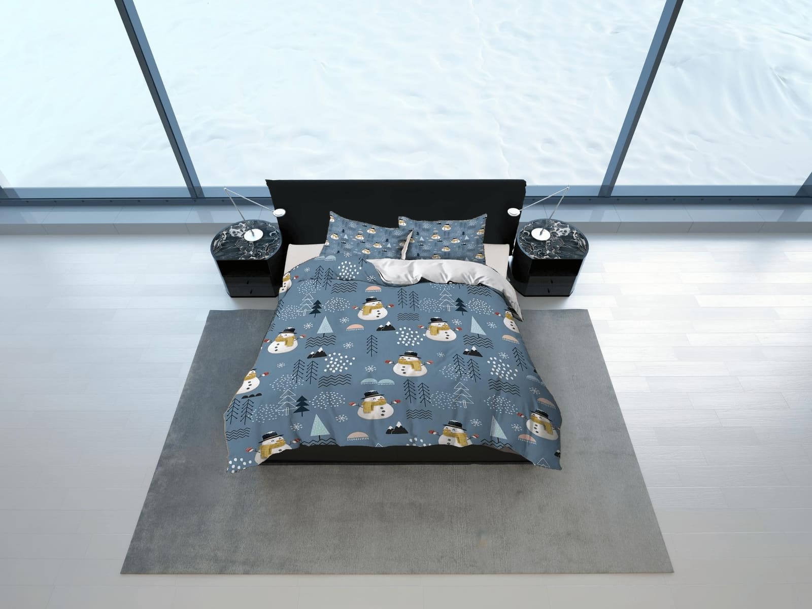 Snowman pattern Christmas bedding & pillowcase holiday gift denim blue duvet cover king queen twin toddler bedding baby Ch…