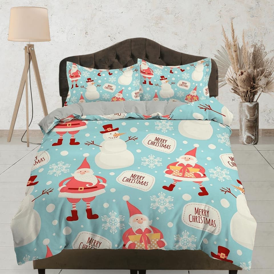 Snowman Santa Claus Christmas bedding, pillowcase holiday gift duvet cover king queen twin toddler bedding baby Christmas…