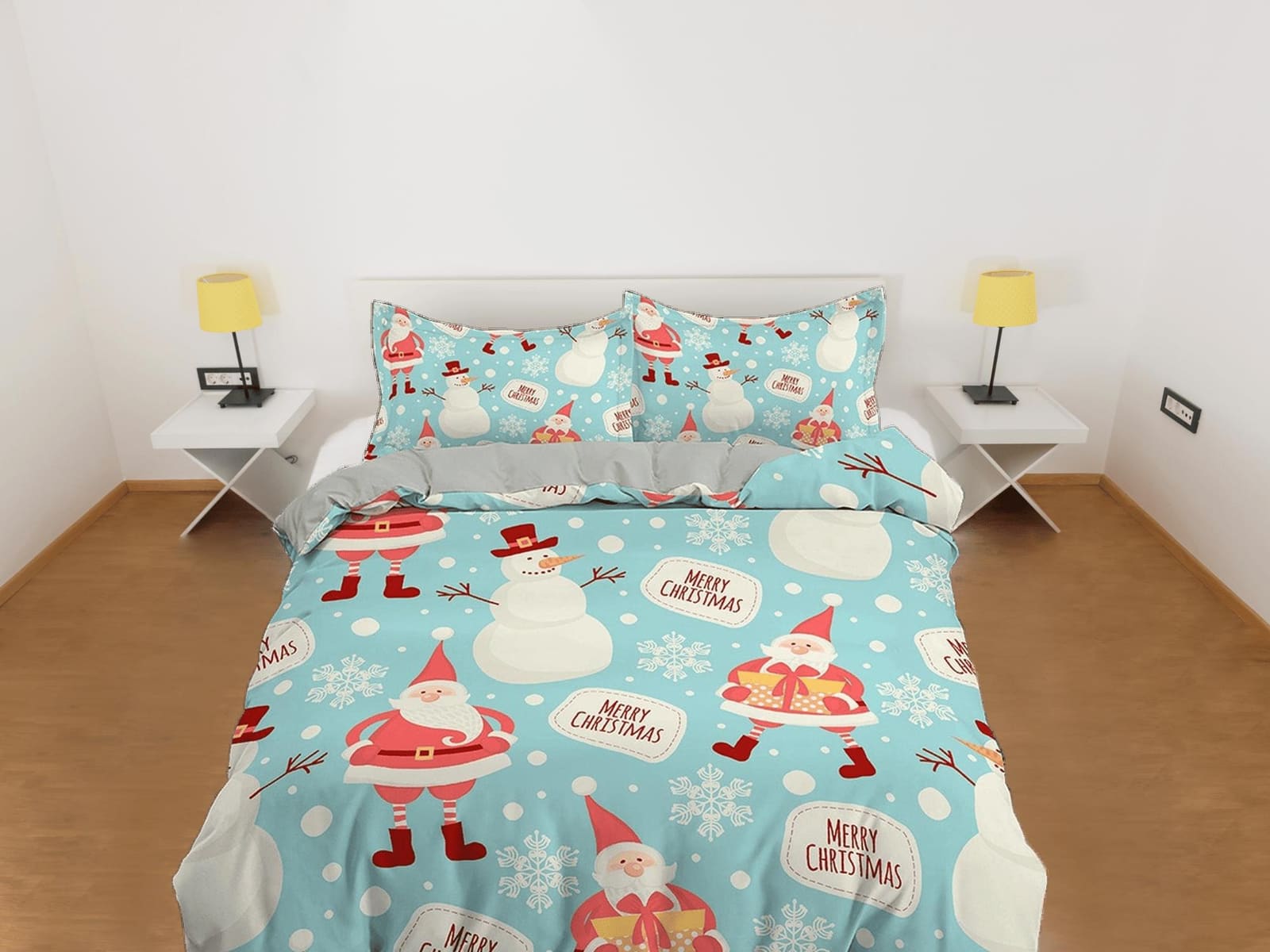 Snowman Santa Claus Christmas bedding, pillowcase holiday gift duvet cover king queen twin toddler bedding baby Christmas…