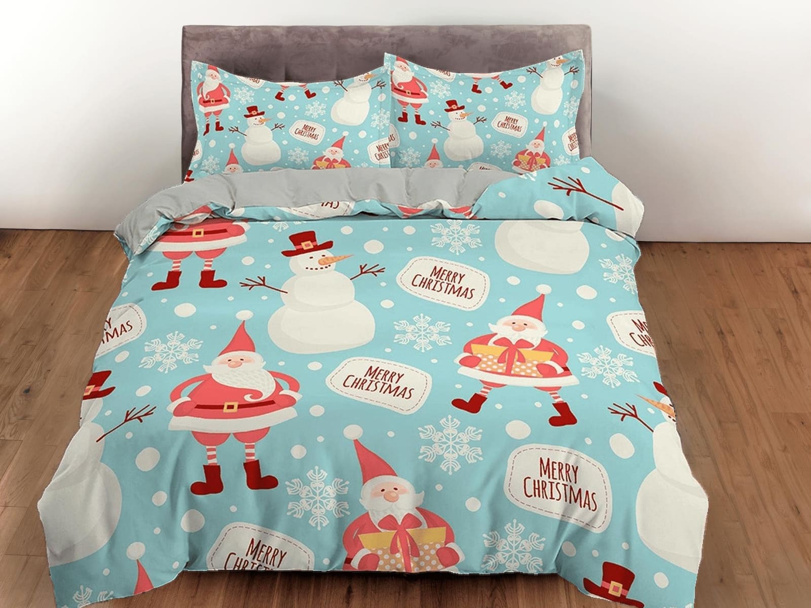Snowman Santa Claus Christmas bedding, pillowcase holiday gift duvet cover king queen twin toddler bedding baby Christmas…