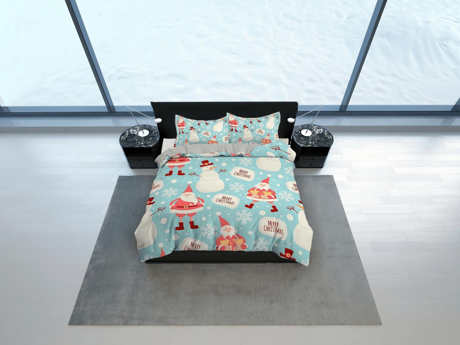 Snowman Santa Claus Christmas bedding, pillowcase holiday gift duvet cover king queen twin toddler bedding baby Christmas…