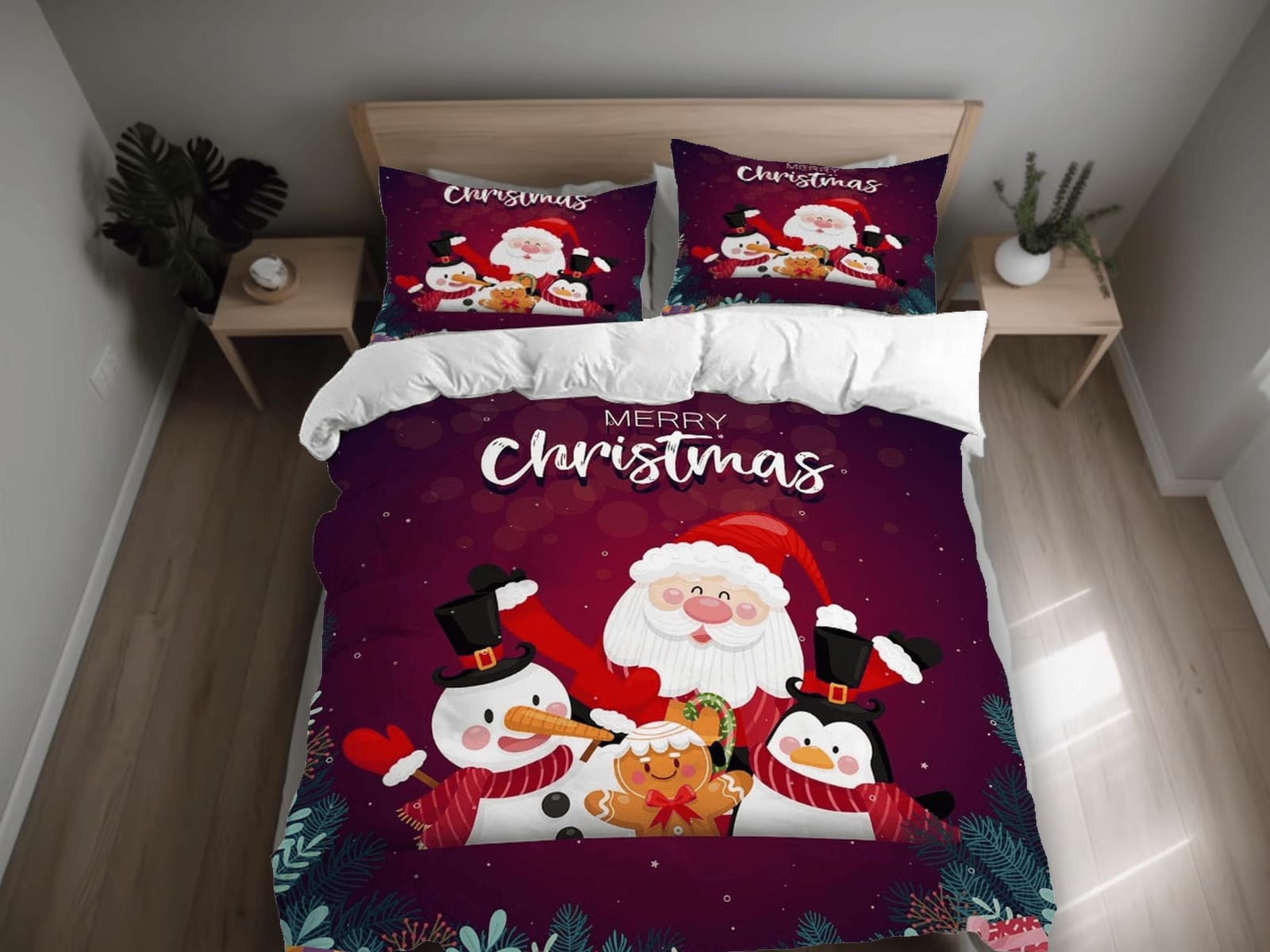 Snowman Santa Claus Christmas bedding set holiday gift duvet cover king queen full twin toddler bedding baby Christmas far…