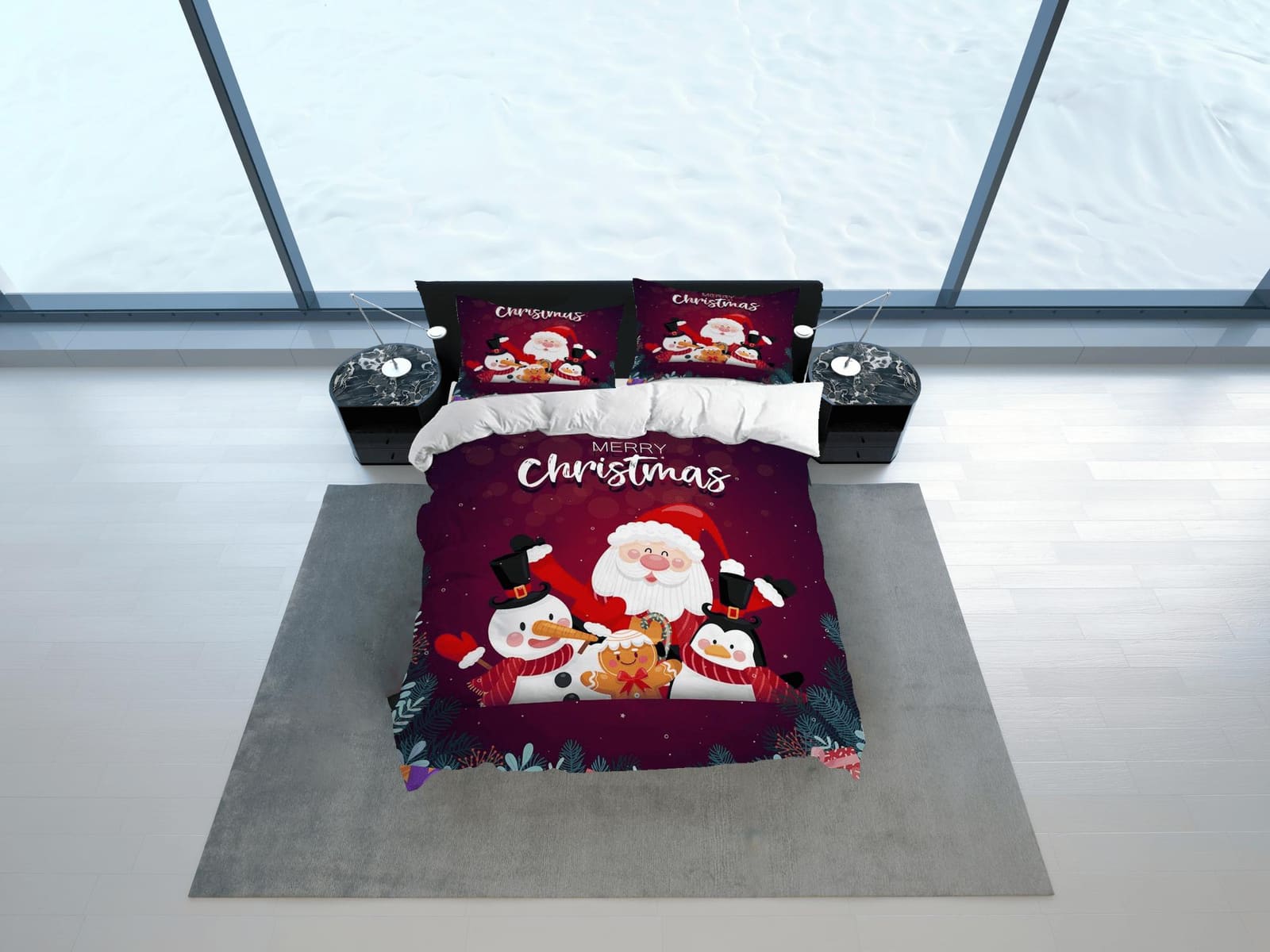 Snowman Santa Claus Christmas bedding set holiday gift duvet cover king queen full twin toddler bedding baby Christmas far…