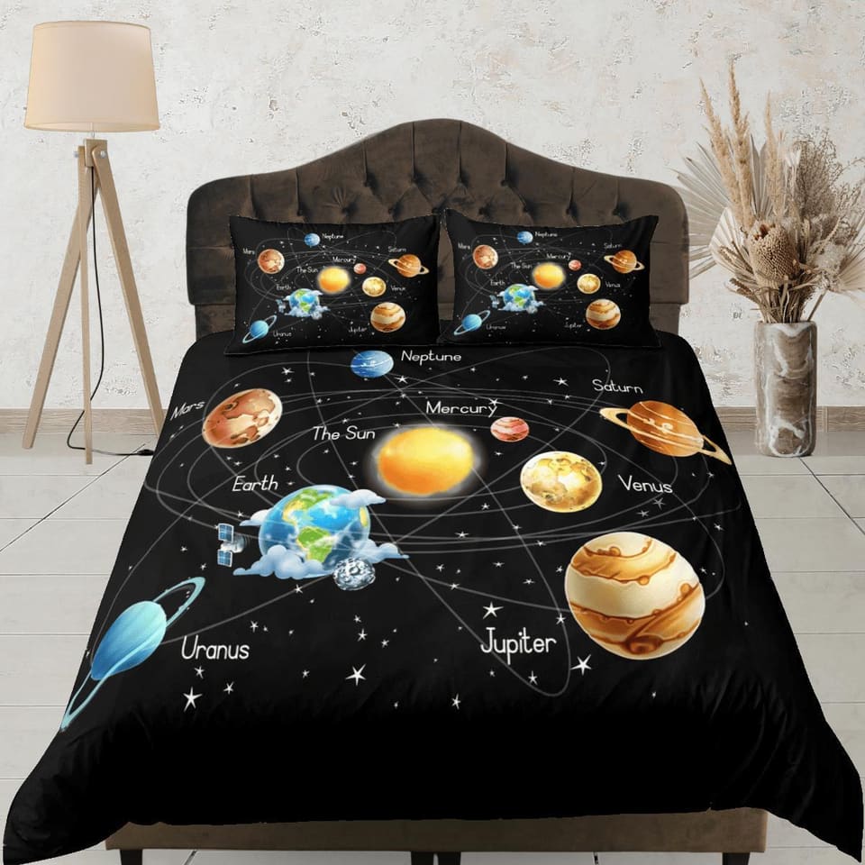 Solar System Planets Galaxy Duvet Cover Set Bedspread, Teens Kids Bedding Pillowcase Comforter Cover