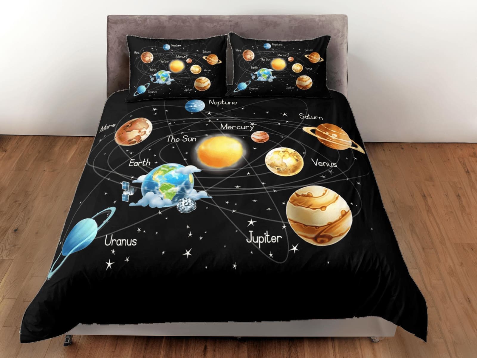 Solar System Planets Galaxy Duvet Cover Set Bedspread, Teens Kids Bedding Pillowcase Comforter Cover
