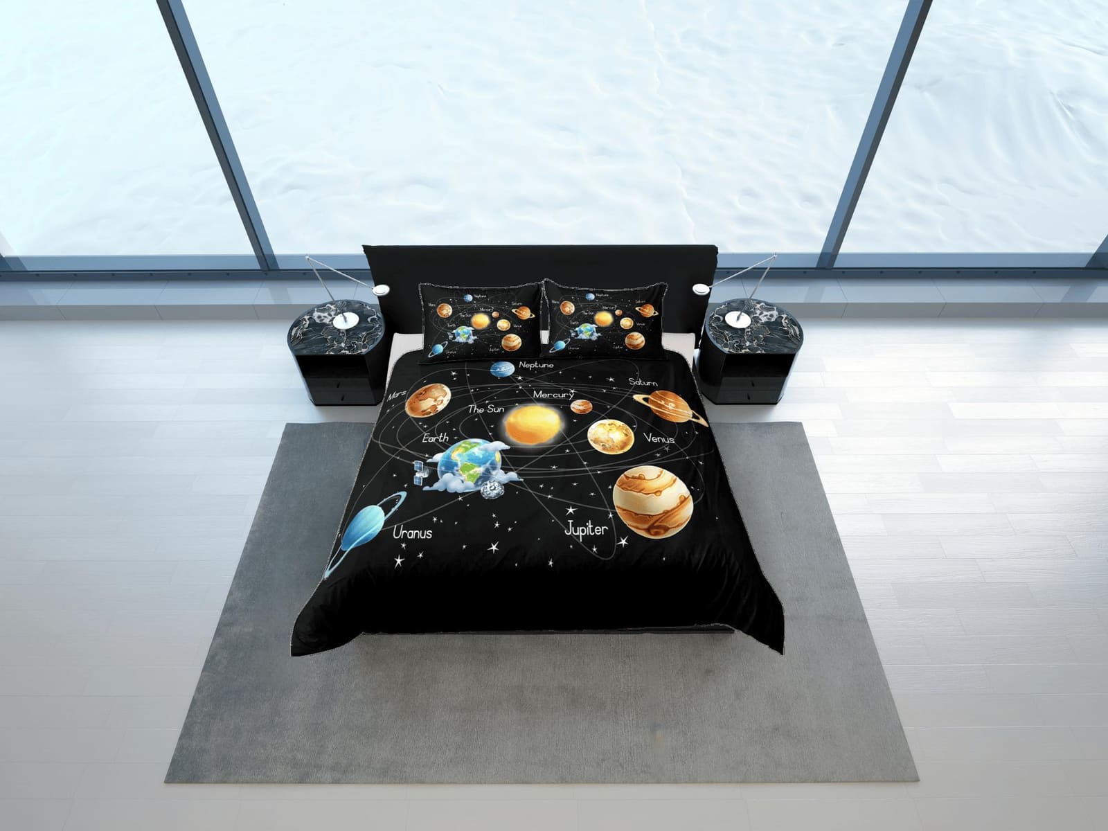 Solar System Planets Galaxy Duvet Cover Set Bedspread, Teens Kids Bedding Pillowcase Comforter Cover