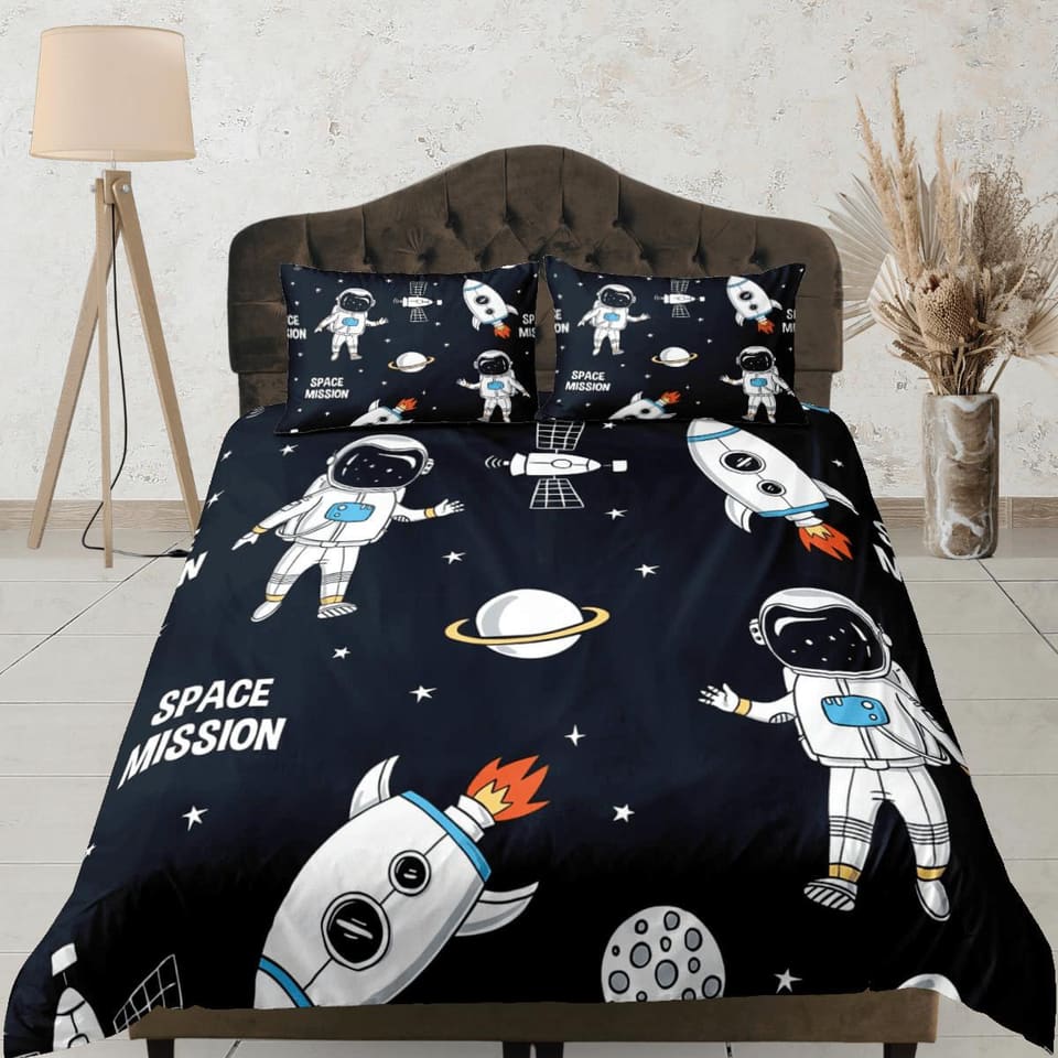 Space mission astronaut duvet cover set for kids, galaxy bedding set full, king, queen, dorm bedding, toddler bedding aest…