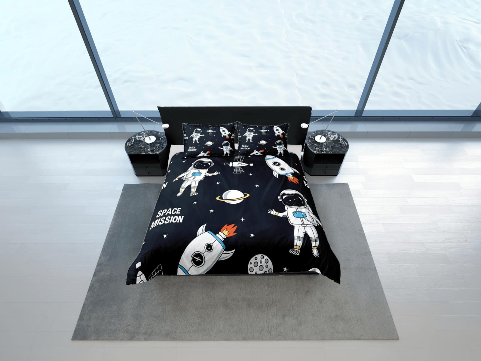 Space mission astronaut duvet cover set for kids, galaxy bedding set full, king, queen, dorm bedding, toddler bedding aest…