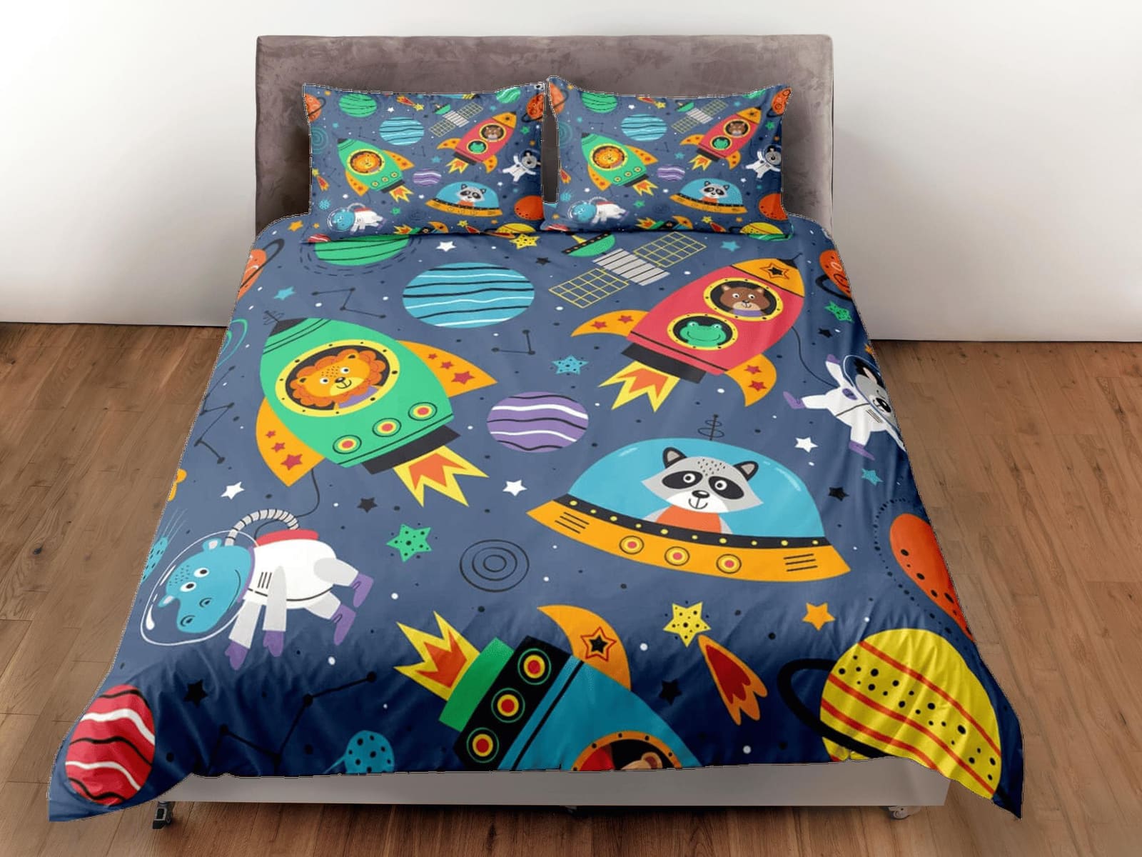 Space safari animals duvet cover set kids, galaxy bedding set full, king, queen, astronomy science dorm bedding, toddler b…