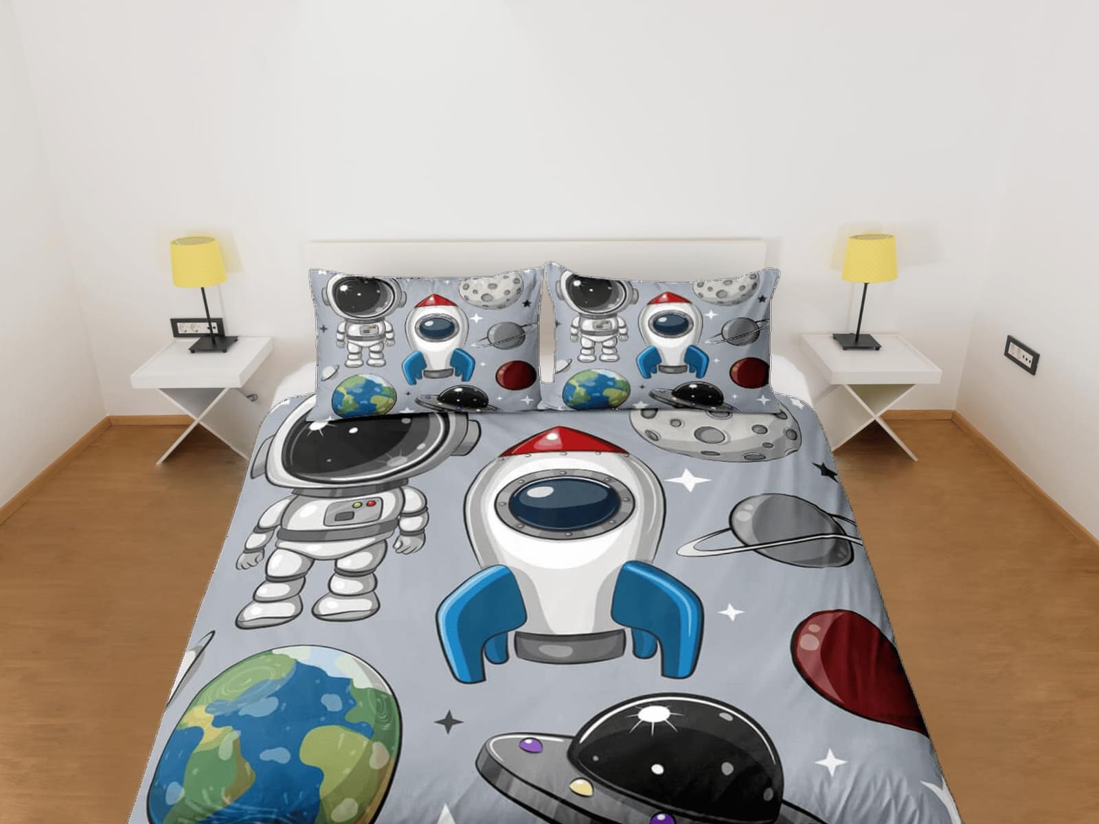Spaceship, astronaut, planet duvet cover set for kids, galaxy bedding set full, king, queen, science dorm bedding, toddler…