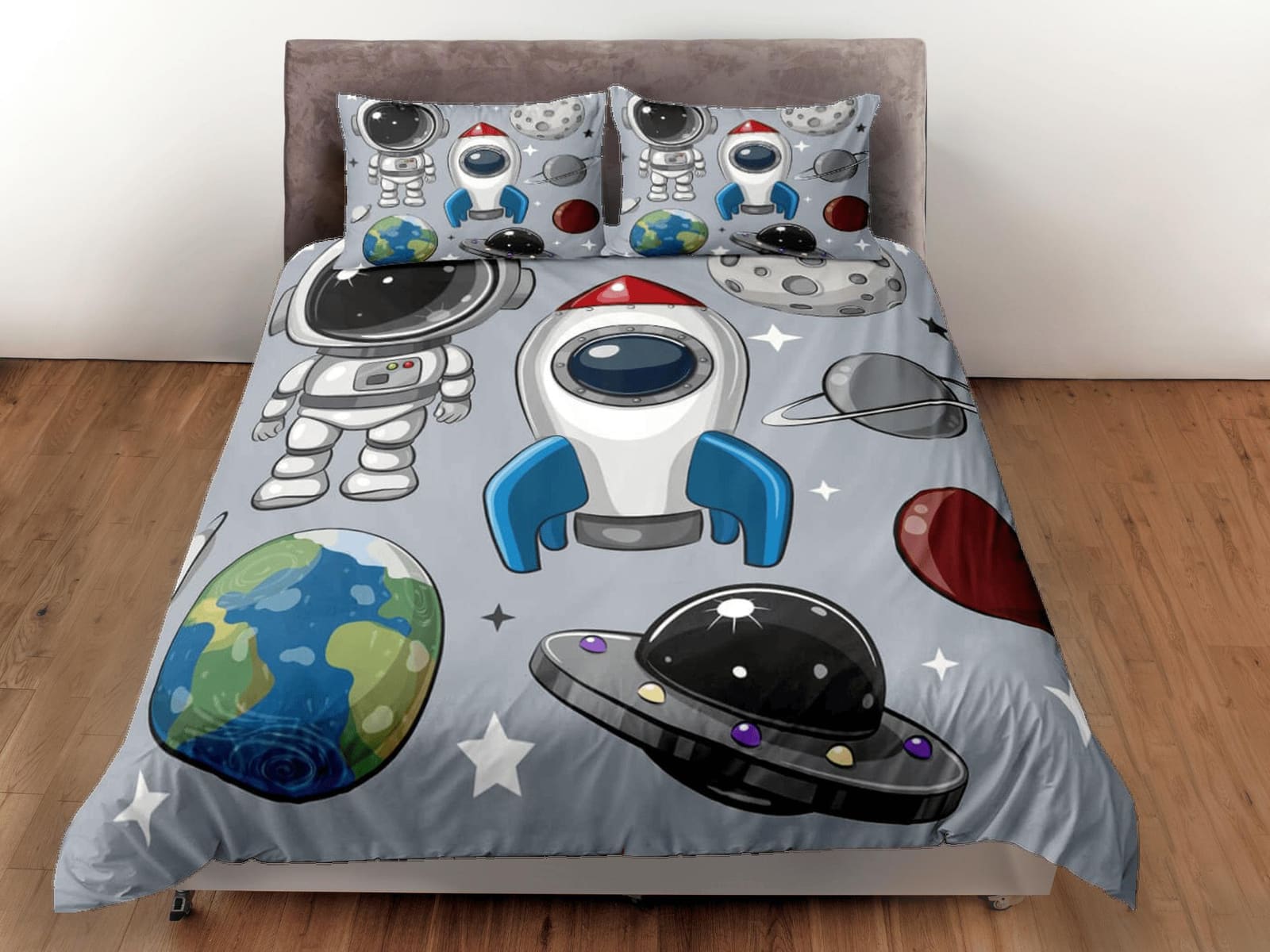 Spaceship, astronaut, planet duvet cover set for kids, galaxy bedding set full, king, queen, science dorm bedding, toddler…