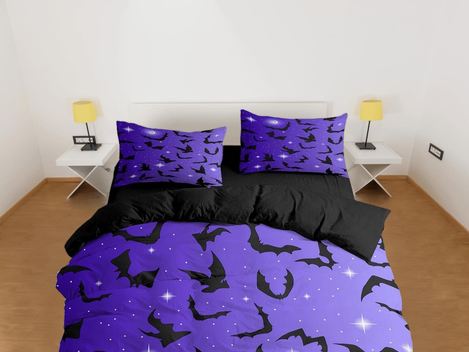 Sparkly bats halloween full size bedding & pillowcase, veri peri purple duvet cover set dorm bedding nursery toddler beddi…