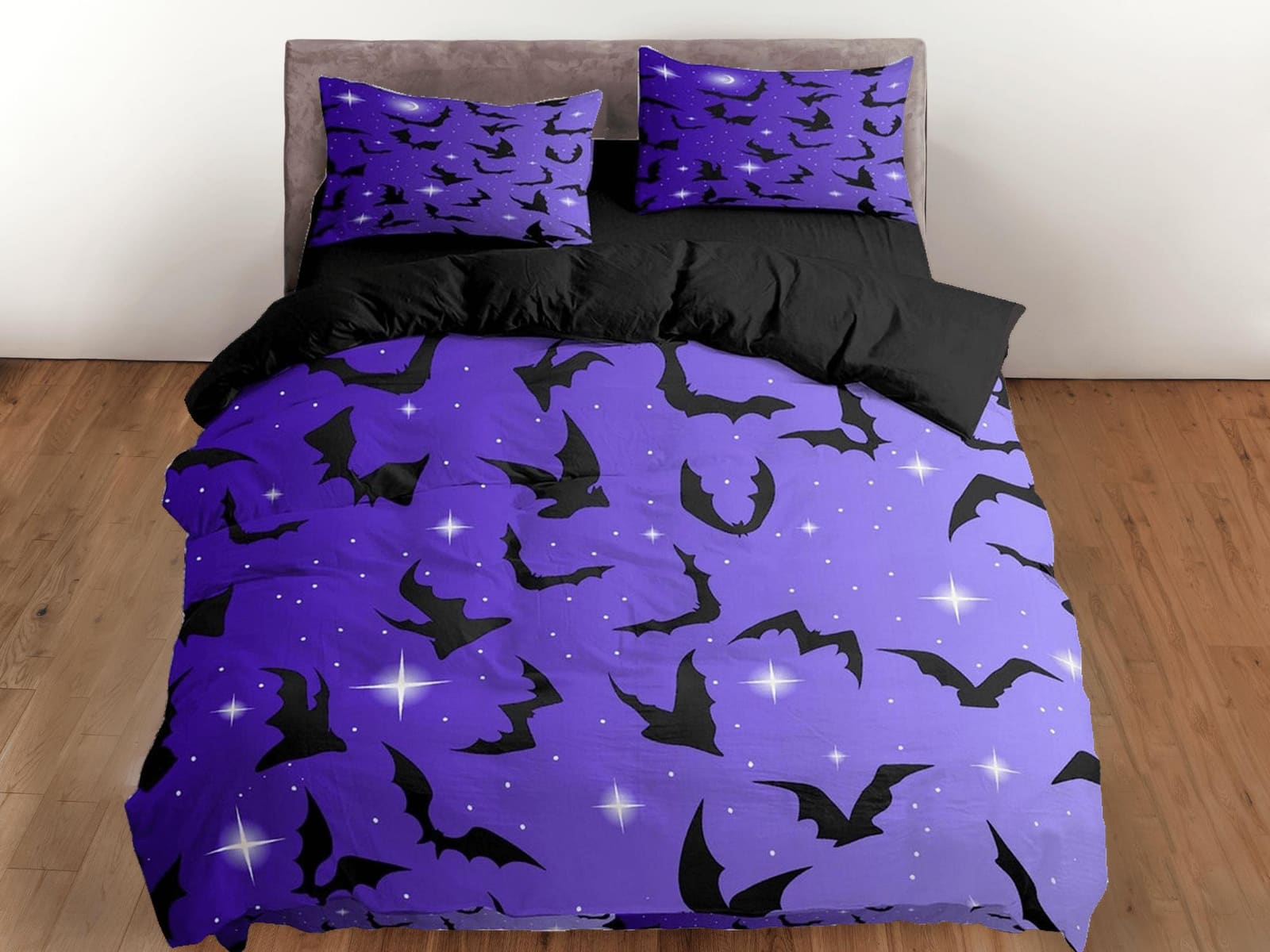 Sparkly bats halloween full size bedding & pillowcase, veri peri purple duvet cover set dorm bedding nursery toddler beddi…