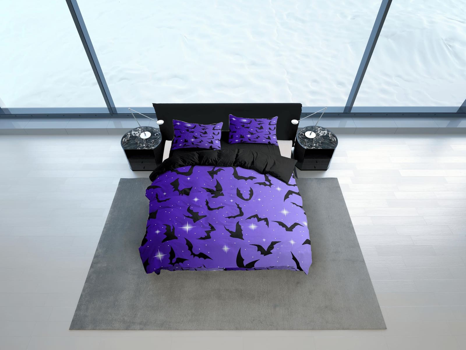 Sparkly bats halloween full size bedding & pillowcase, veri peri purple duvet cover set dorm bedding nursery toddler beddi…