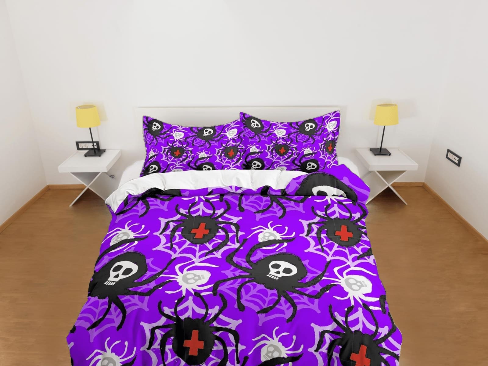 Spiders purple halloween bedding & pillowcase, gothic duvet cover, dorm bedding, halloween goth decor toddler bedding, hal…