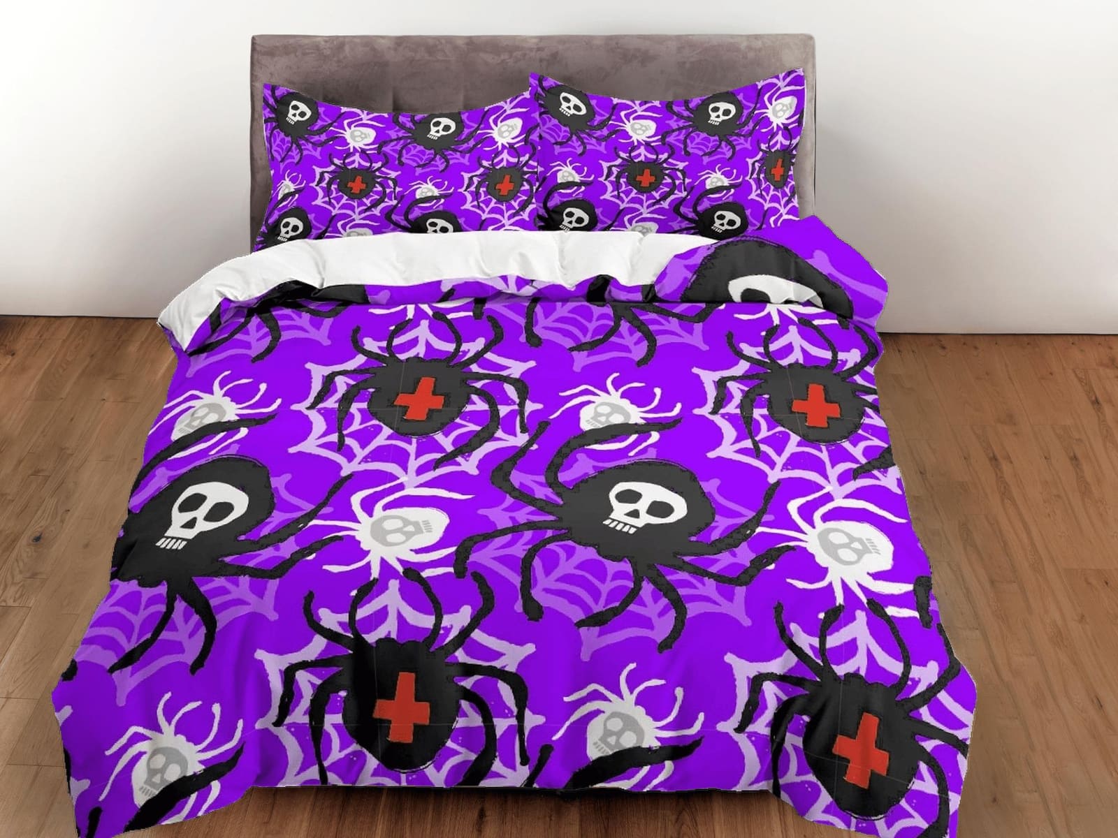 Spiders purple halloween bedding & pillowcase, gothic duvet cover, dorm bedding, halloween goth decor toddler bedding, hal…