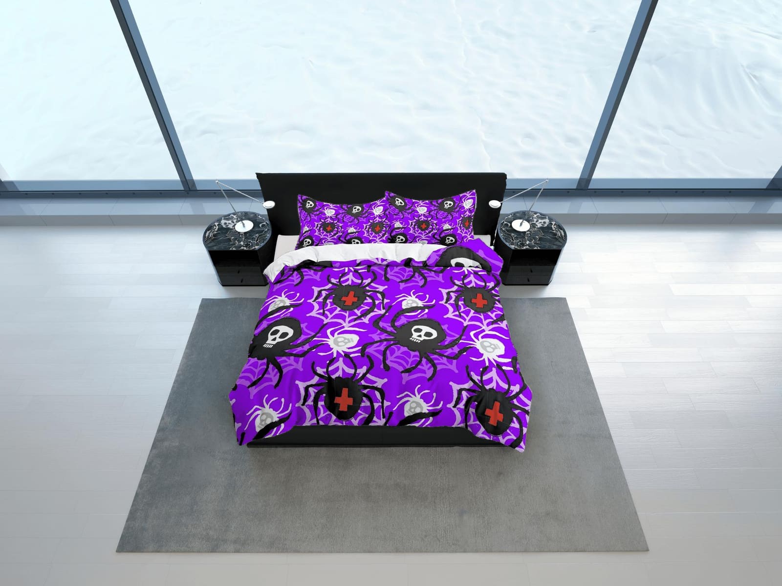 Spiders purple halloween bedding & pillowcase, gothic duvet cover, dorm bedding, halloween goth decor toddler bedding, hal…