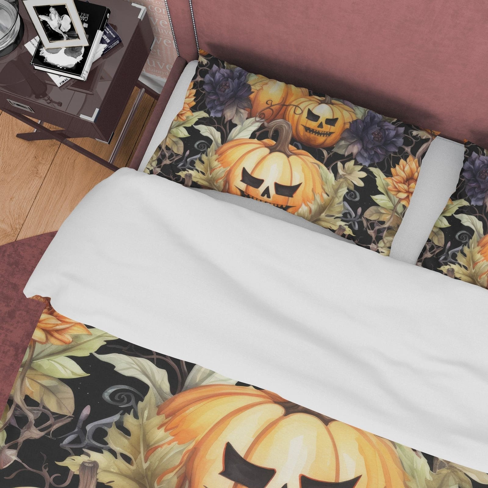 Spooky Bedding Retro Pumpkin Duvet Cover Set, Farmhouse Quilt Cover, Halloween Room Decor, Autumn Quilt Cover, Dorm Beddin…
