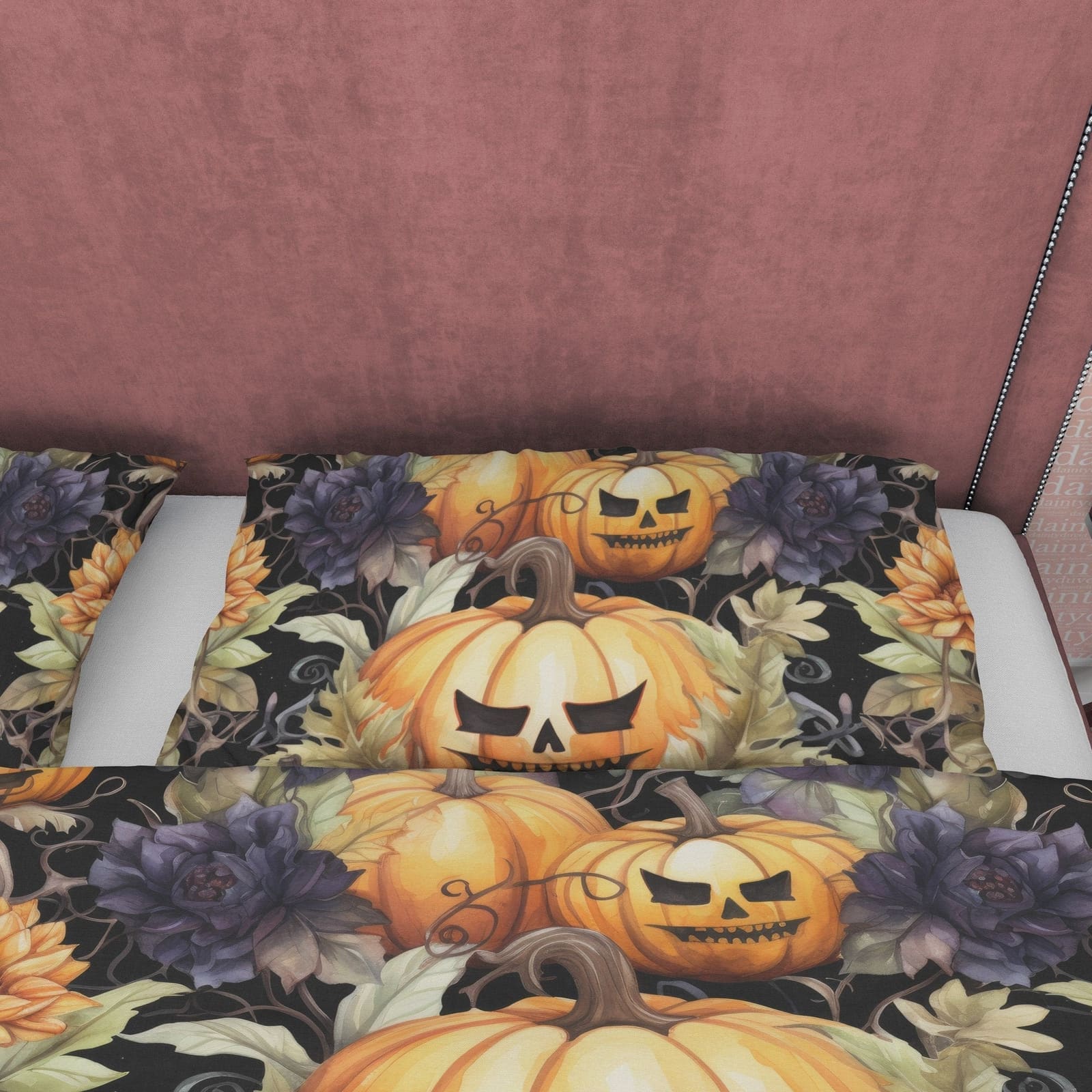 Spooky Bedding Retro Pumpkin Duvet Cover Set, Farmhouse Quilt Cover, Halloween Room Decor, Autumn Quilt Cover, Dorm Beddin…