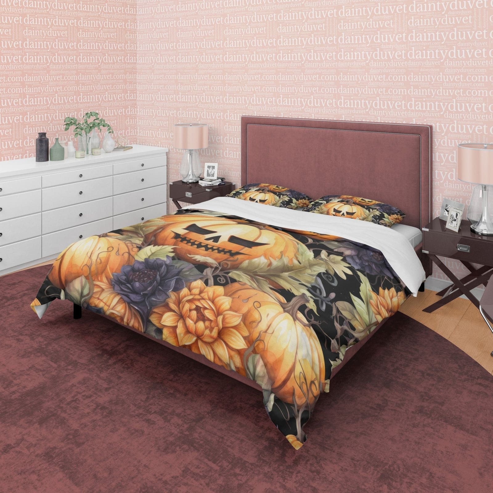 Spooky Bedding Retro Pumpkin Duvet Cover Set, Farmhouse Quilt Cover, Halloween Room Decor, Autumn Quilt Cover, Dorm Beddin…