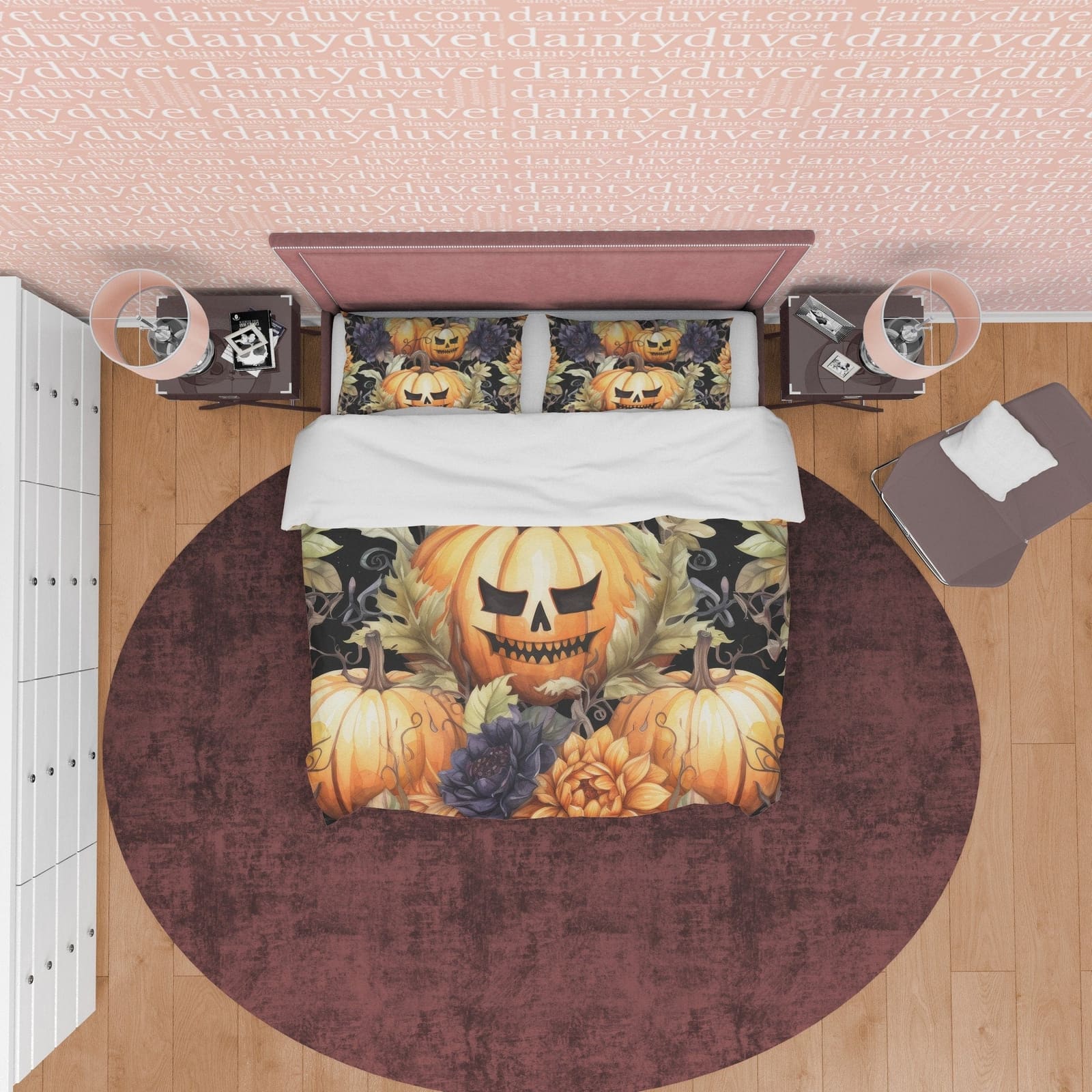 Spooky Bedding Retro Pumpkin Duvet Cover Set, Farmhouse Quilt Cover, Halloween Room Decor, Autumn Quilt Cover, Dorm Beddin…