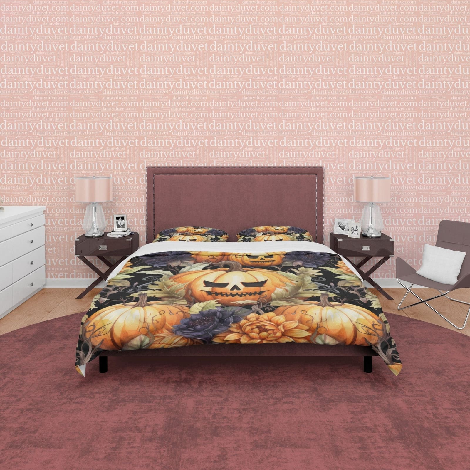 Spooky Bedding Retro Pumpkin Duvet Cover Set, Farmhouse Quilt Cover, Halloween Room Decor, Autumn Quilt Cover, Dorm Beddin…