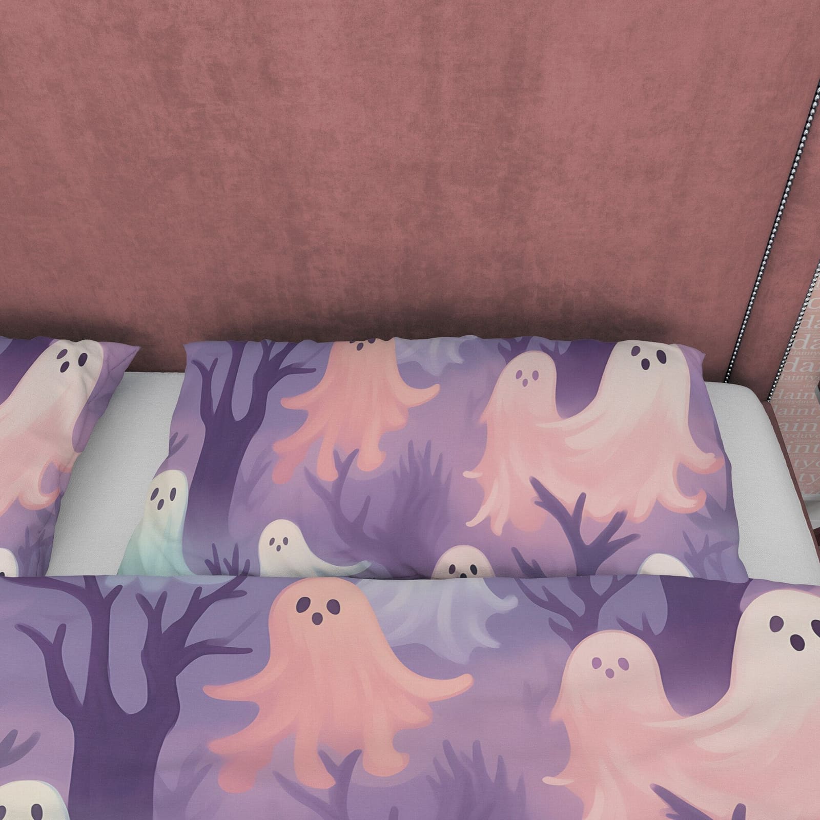 Spooky Ghosts in Magical Woods, Purple Duvet Cover Set, Aesthetic Bedding, Halloween Room Decor, US, UK, European, Austral…