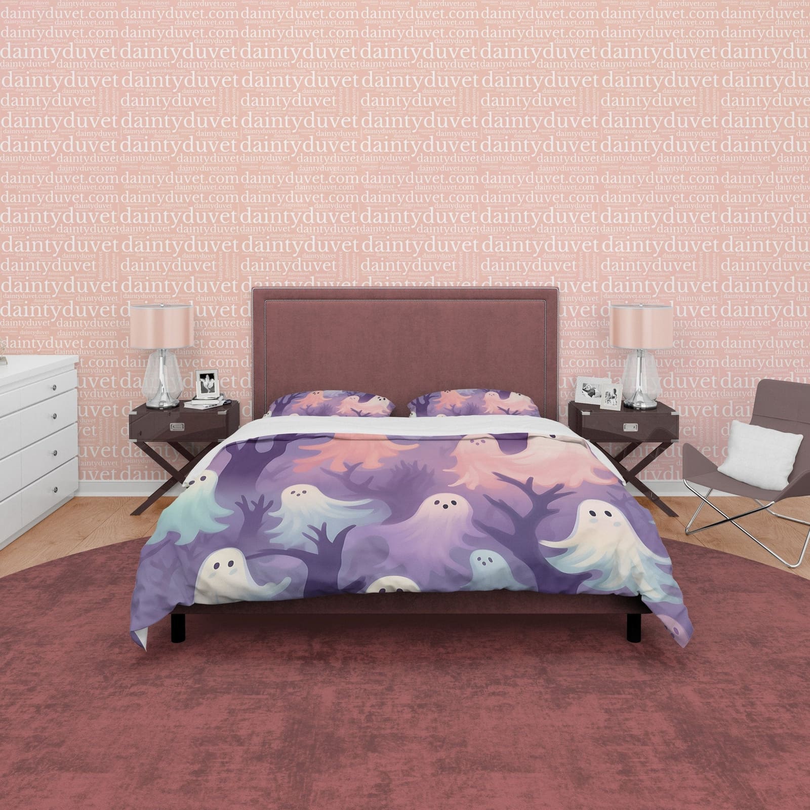 Spooky Ghosts in Magical Woods, Purple Duvet Cover Set, Aesthetic Bedding, Halloween Room Decor, US, UK, European, Austral…