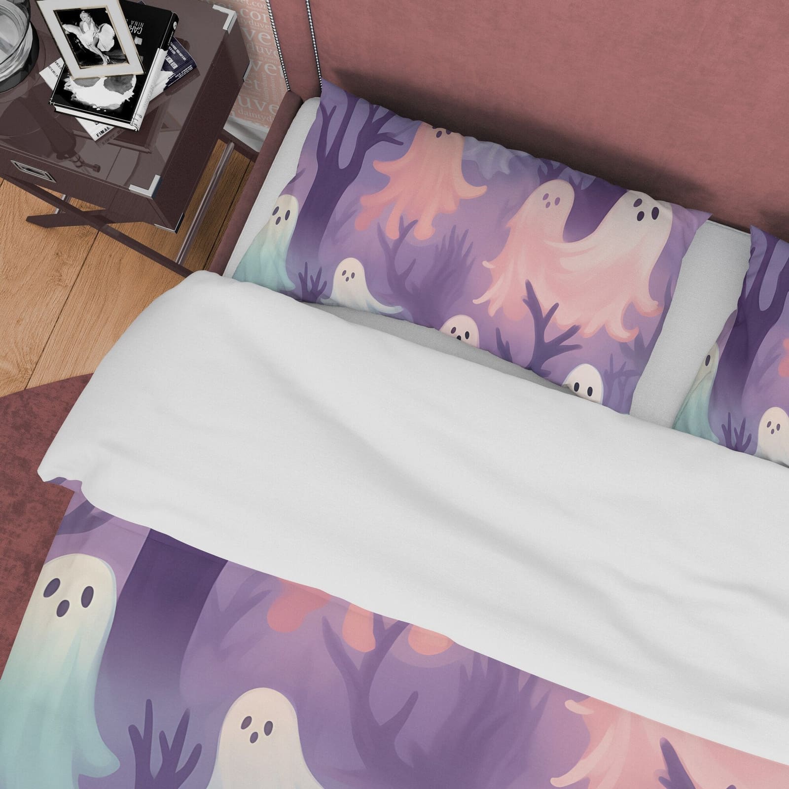 Spooky Ghosts in Magical Woods, Purple Duvet Cover Set, Aesthetic Bedding, Halloween Room Decor, US, UK, European, Austral…