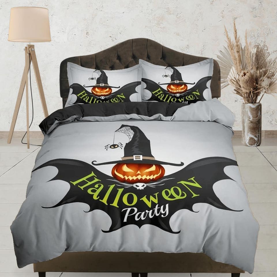 Spooky pumpkin bat halloween bedding & pillowcase, gothic duvet cover, dorm bedding, goth decor toddler bedding, halloween…