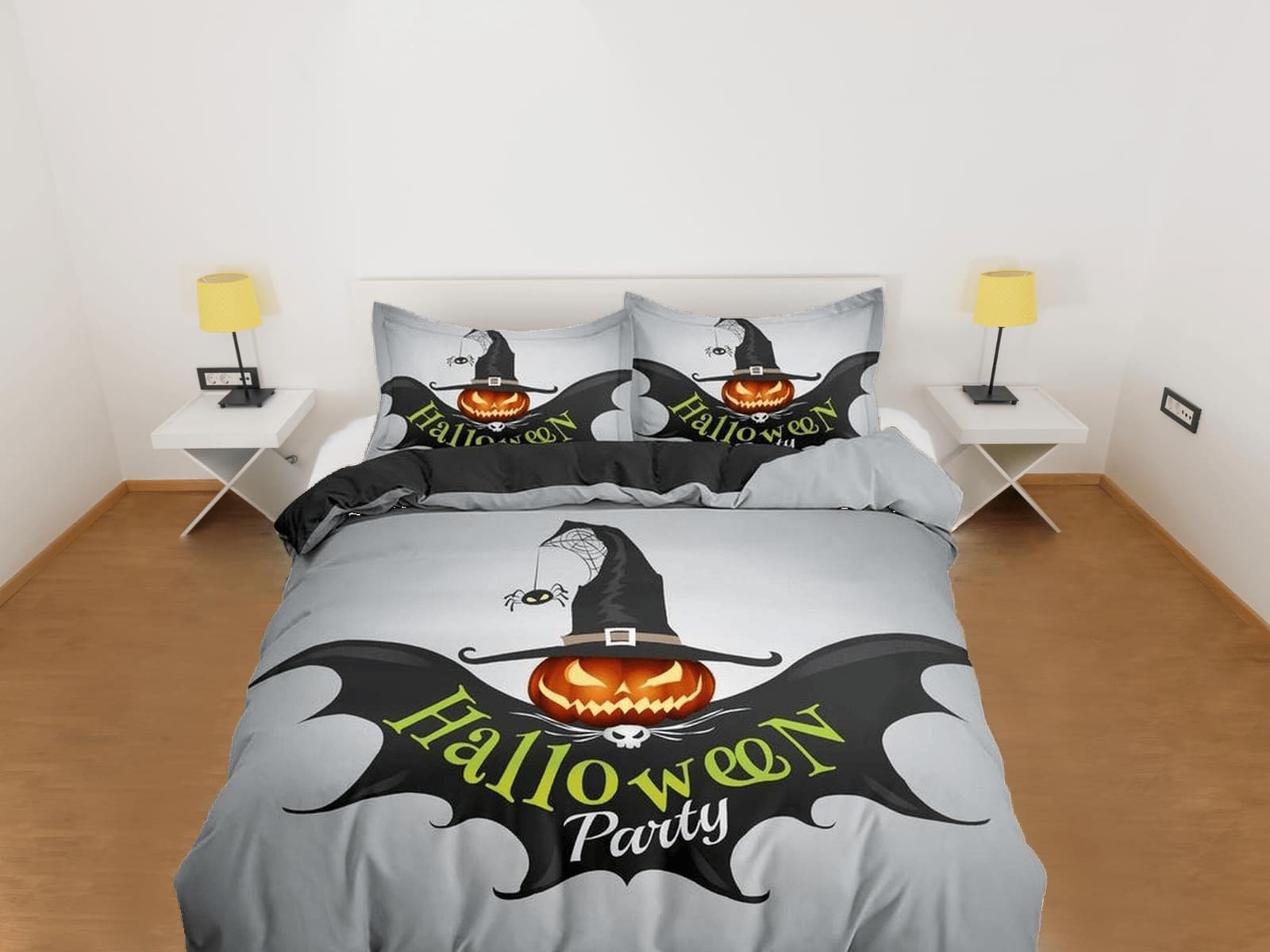 Spooky pumpkin bat halloween bedding & pillowcase, gothic duvet cover, dorm bedding, goth decor toddler bedding, halloween…