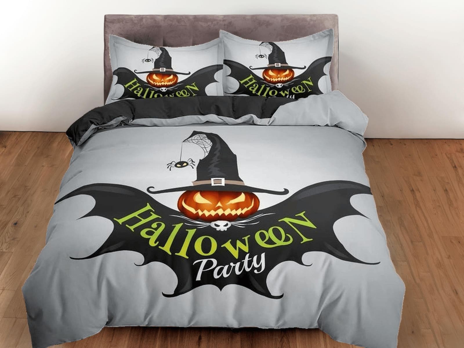 Spooky pumpkin bat halloween bedding & pillowcase, gothic duvet cover, dorm bedding, goth decor toddler bedding, halloween…