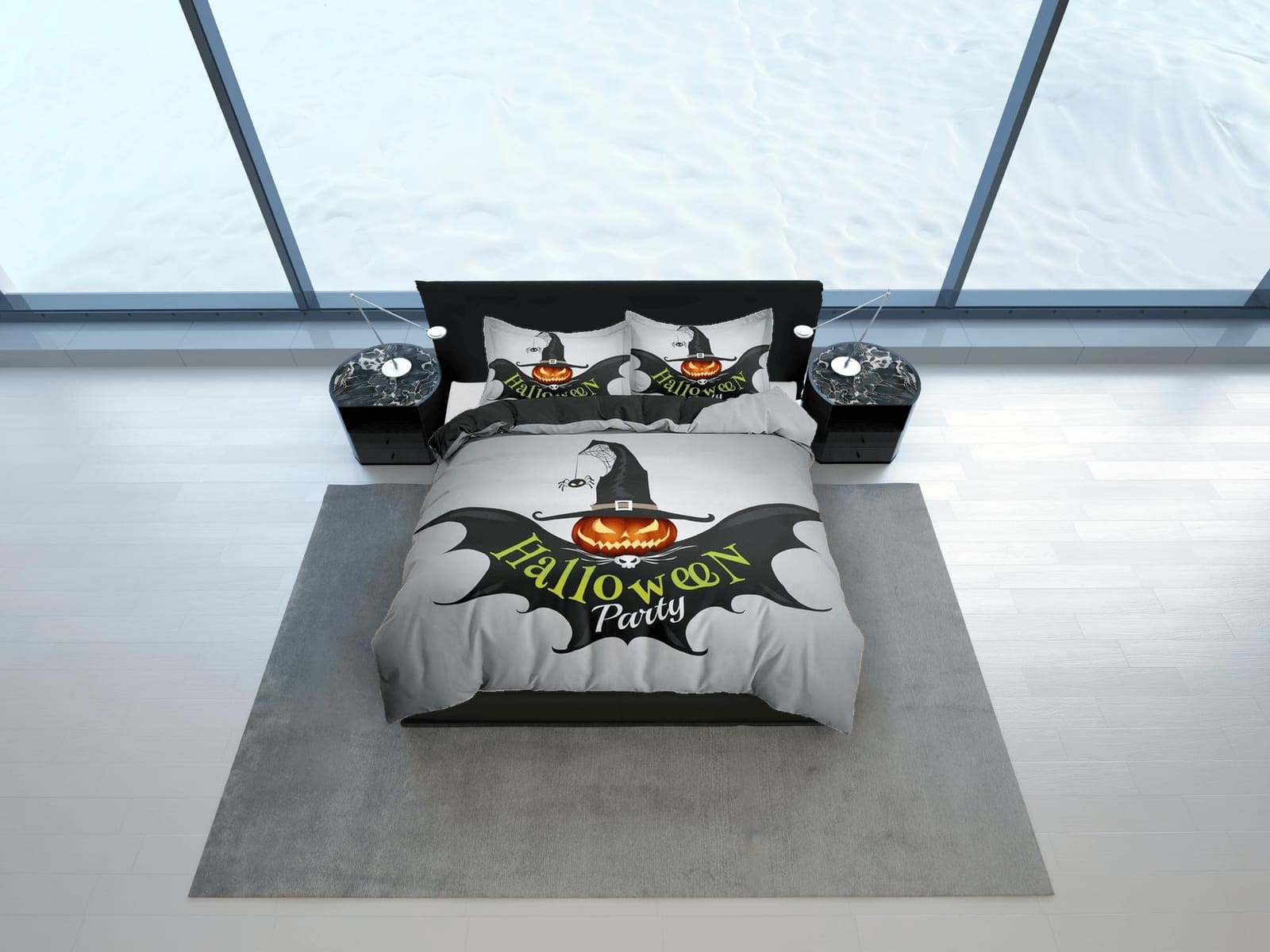 Spooky pumpkin bat halloween bedding & pillowcase, gothic duvet cover, dorm bedding, goth decor toddler bedding, halloween…