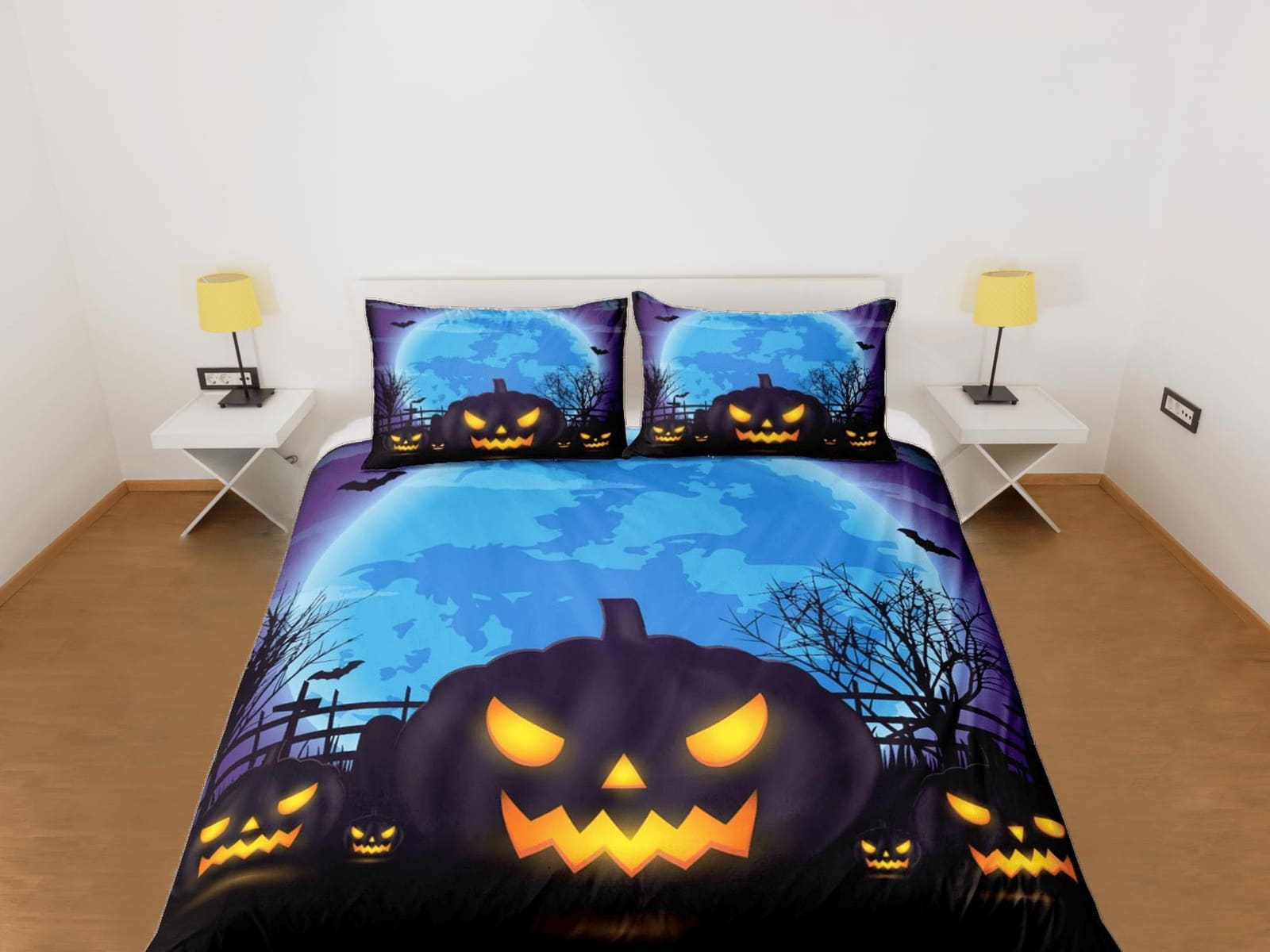 Spooky pumpkin halloween bedding & pillowcase, gothic duvet cover, dorm bedding, halloween goth decor toddler bedding, hal…
