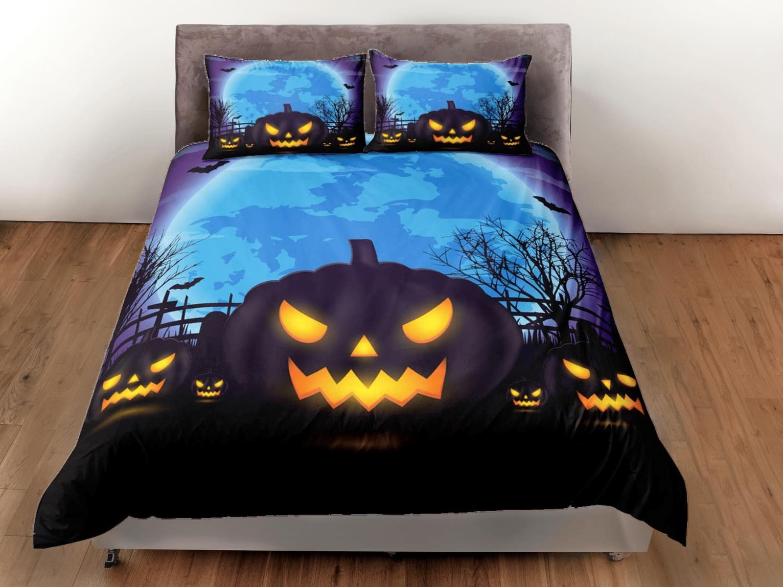 Spooky pumpkin halloween bedding & pillowcase, gothic duvet cover, dorm bedding, halloween goth decor toddler bedding, hal…