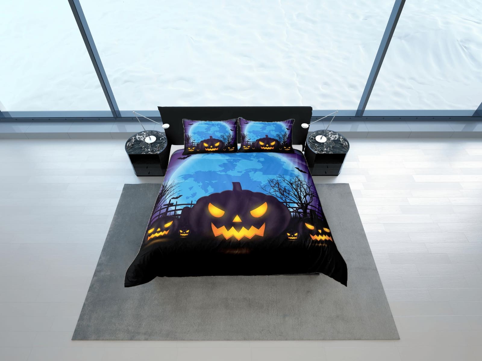 Spooky pumpkin halloween bedding & pillowcase, gothic duvet cover, dorm bedding, halloween goth decor toddler bedding, hal…