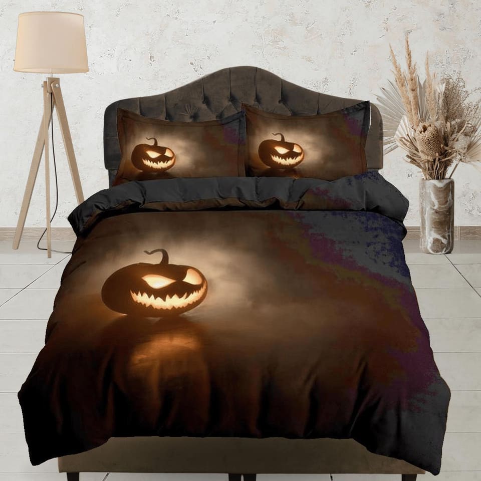 Spooky pumpkin simple halloween bedding & pillowcase, gothic duvet cover, dorm bedding, goth decor toddler bedding, hallow…