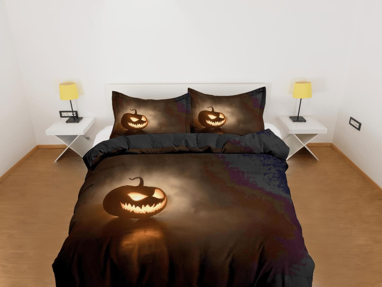Spooky pumpkin simple halloween bedding & pillowcase, gothic duvet cover, dorm bedding, goth decor toddler bedding, hallow…