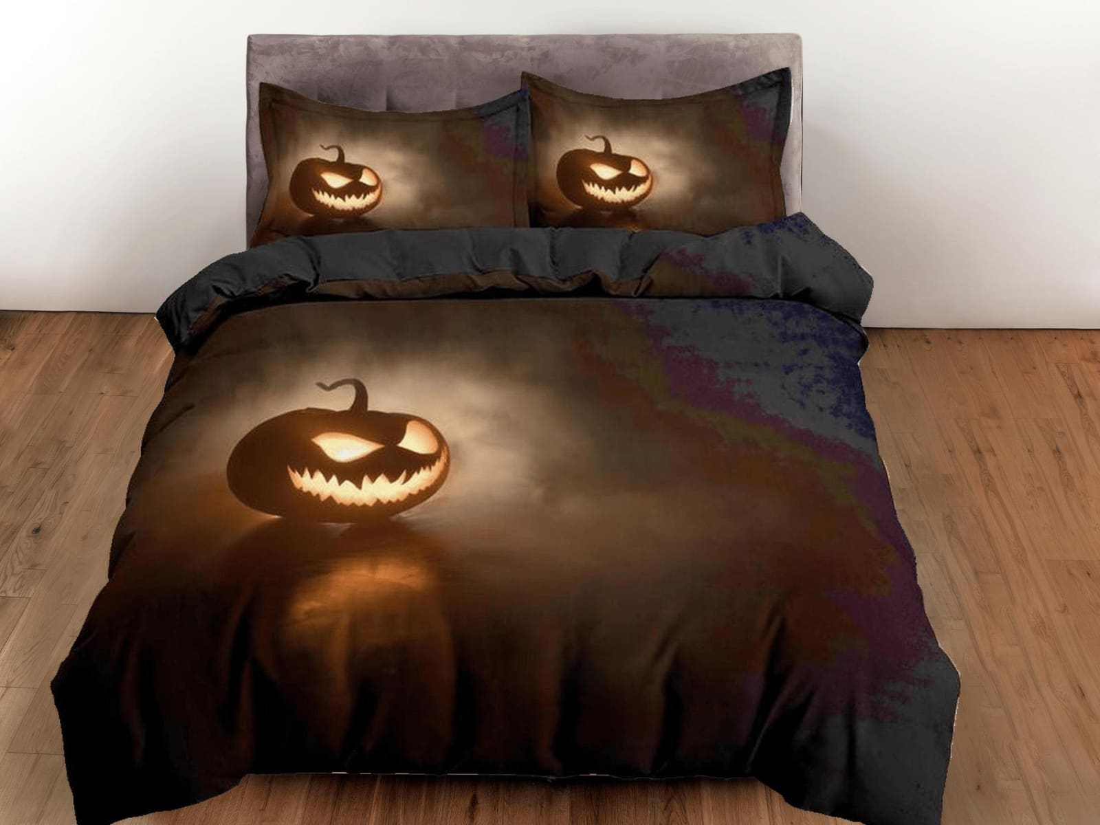 Spooky pumpkin simple halloween bedding & pillowcase, gothic duvet cover, dorm bedding, goth decor toddler bedding, hallow…
