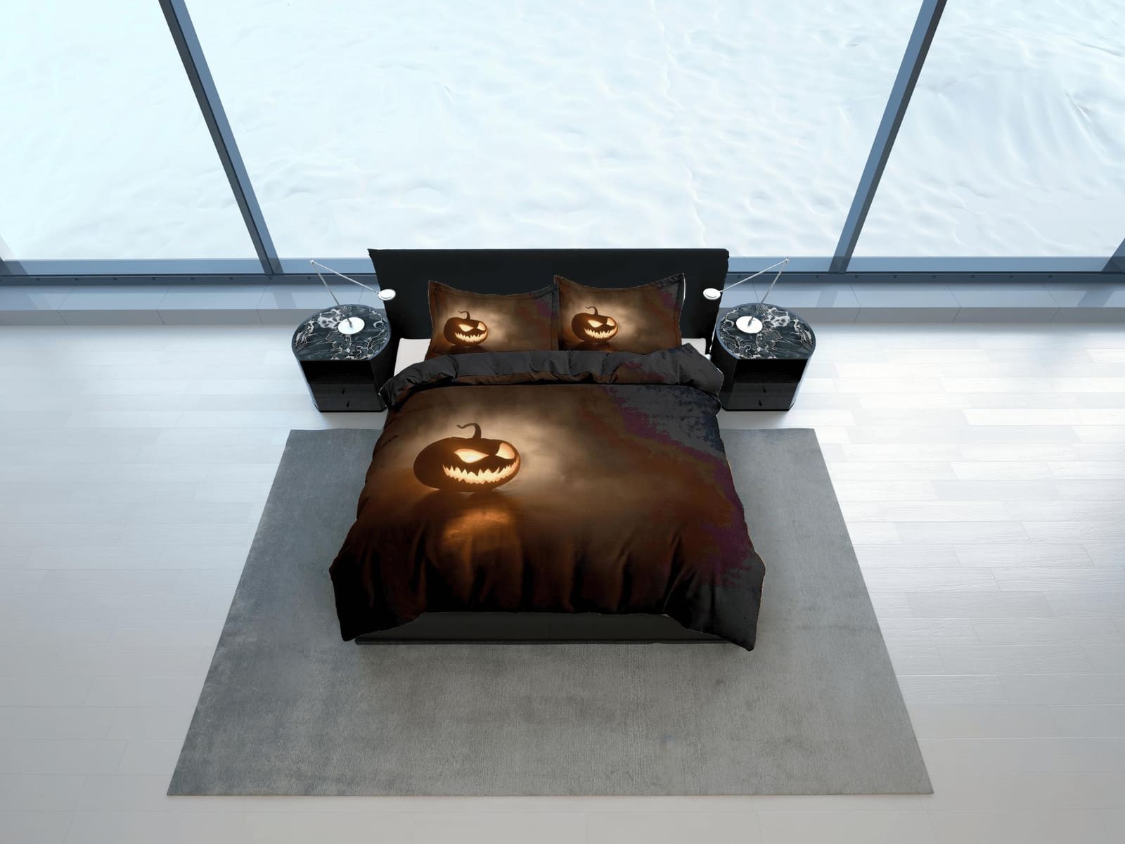 Spooky pumpkin simple halloween bedding & pillowcase, gothic duvet cover, dorm bedding, goth decor toddler bedding, hallow…