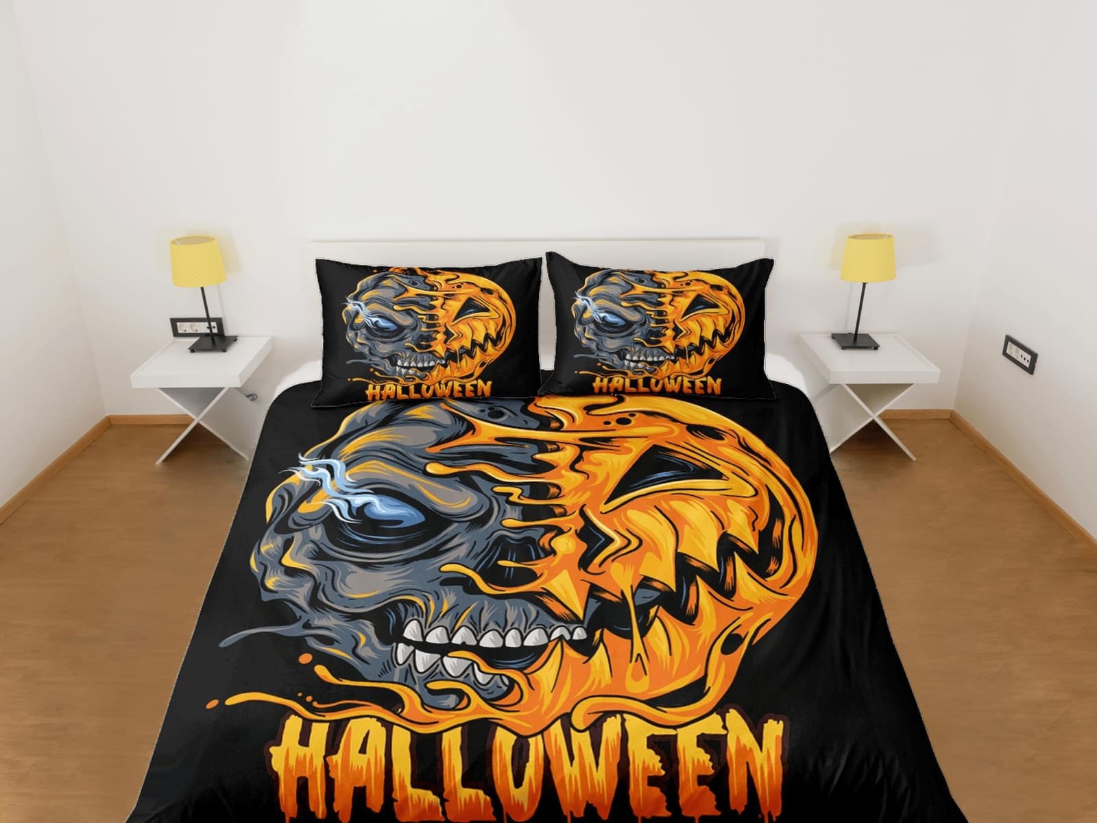 Spooky pumpkin zombie face off halloween bedding & pillowcase, gothic duvet cover, dorm bedding, goth decor toddler beddin…