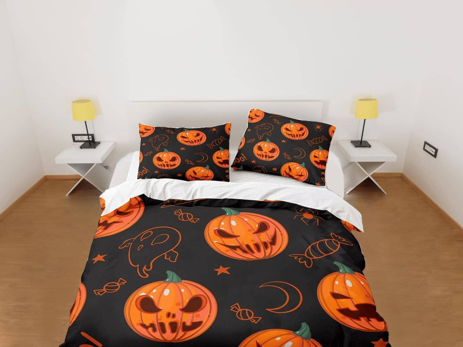 Spooky pumpkins halloween full size bedding & pillowcase, black duvet cover set dorm bedding, nursery toddler bedding, hal…