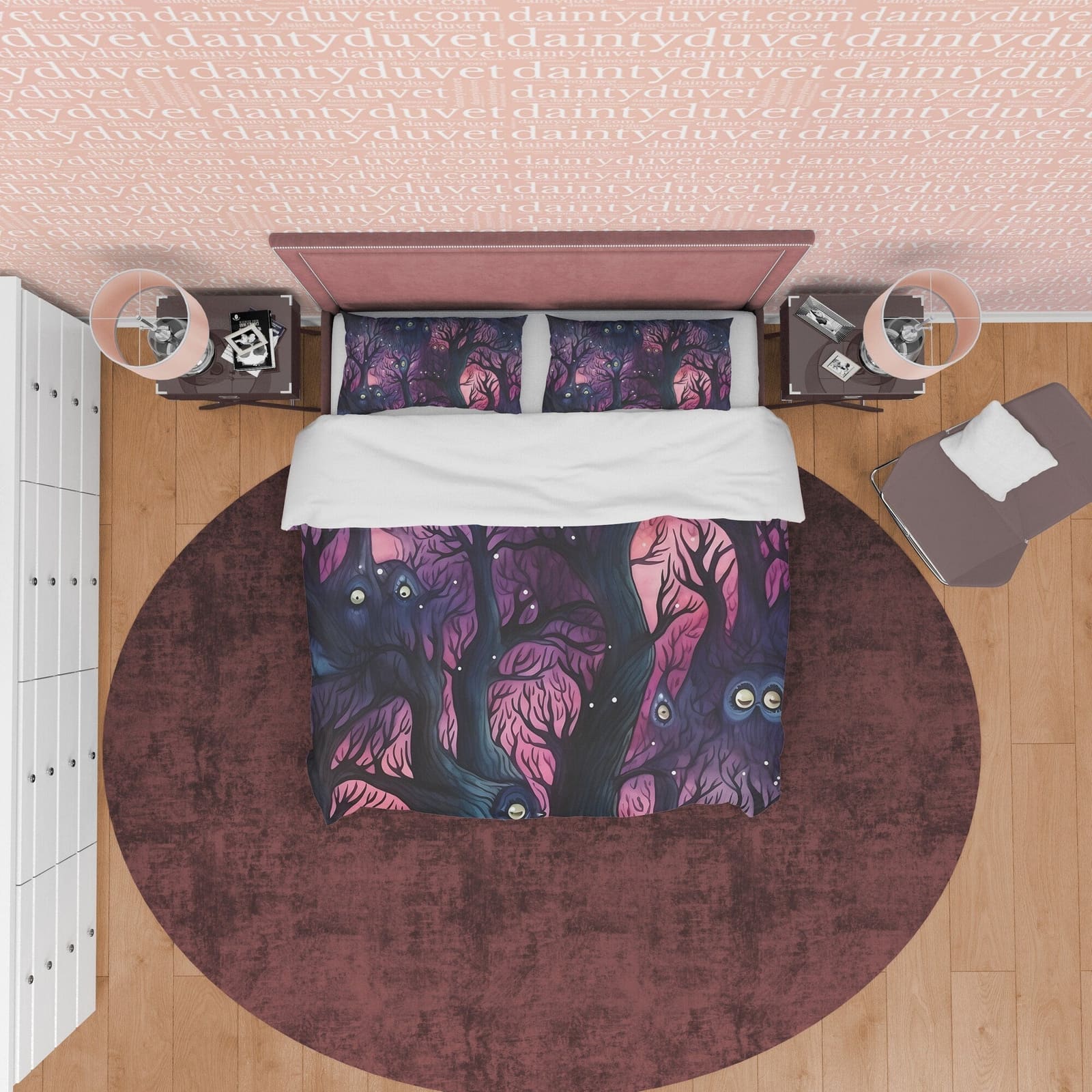 Spooky Woods, Enchanted Forest, Halloween Duvet Cover Set, Violet Aesthetic Bedding, Spooky Room Decor, US, European, Aust…